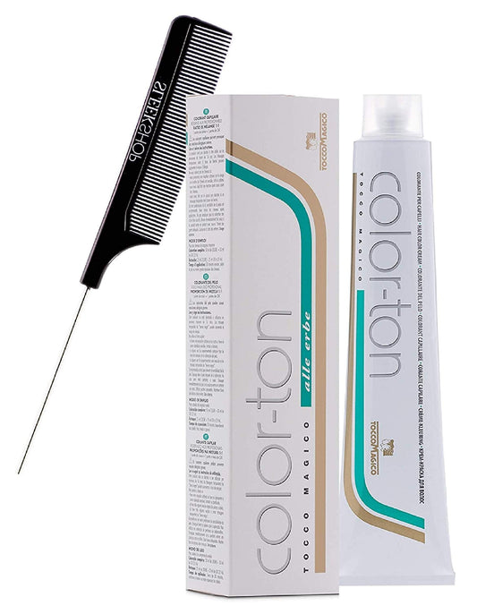 Tocco Magico Color-Ton Alle Erbe Permanent Hair Color Cream (w/Sleek Steel Pin Rat Tail Comb) Haircolor Dye Creme (1N / 1.0 Black) Beauty & Personal Care Tocco Magico
