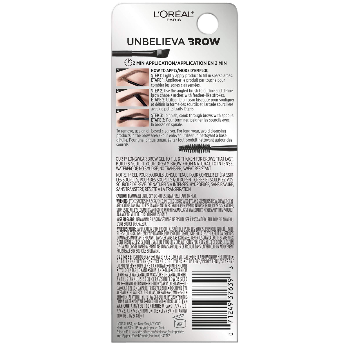 L'Oreal Paris Unbelieva-Brow Longwear Waterproof Tinted Brow Gel, Smudge-resistant, Transfer- Proof, Quick Drying, Easy and quick application