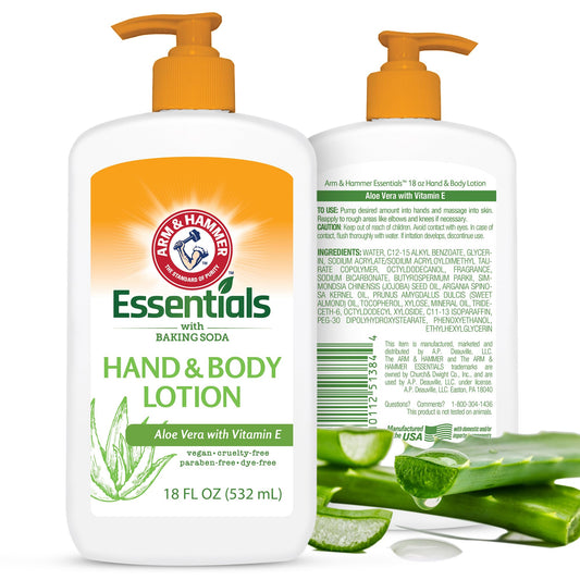 Arm and Hammer Essentials Hand & Body Lotion For Women and Men with Vitamin E 18oz - Aloe Vera Moisturizing Lotion for Dry Skin, Softness Beauty & Personal Care Arm & Hammer