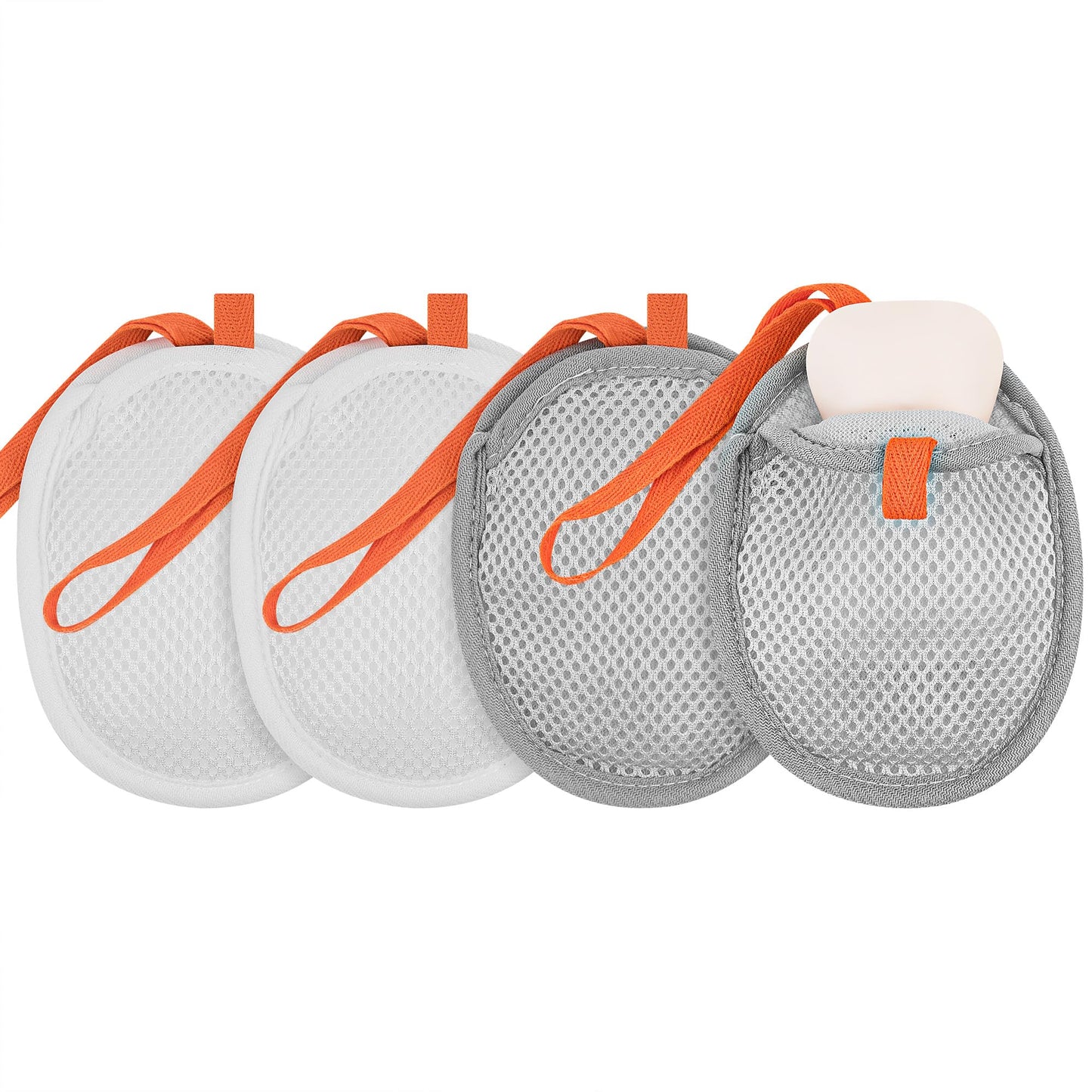 Linkidea 4 Pack Small Soap Saver Pouch, Soft Exfoliating Body Sponge Scrubber with Hand Loop, Mesh Foam Lather Pocket for Shower Bath Washing, Oval Beauty and Personal Care Linkidea