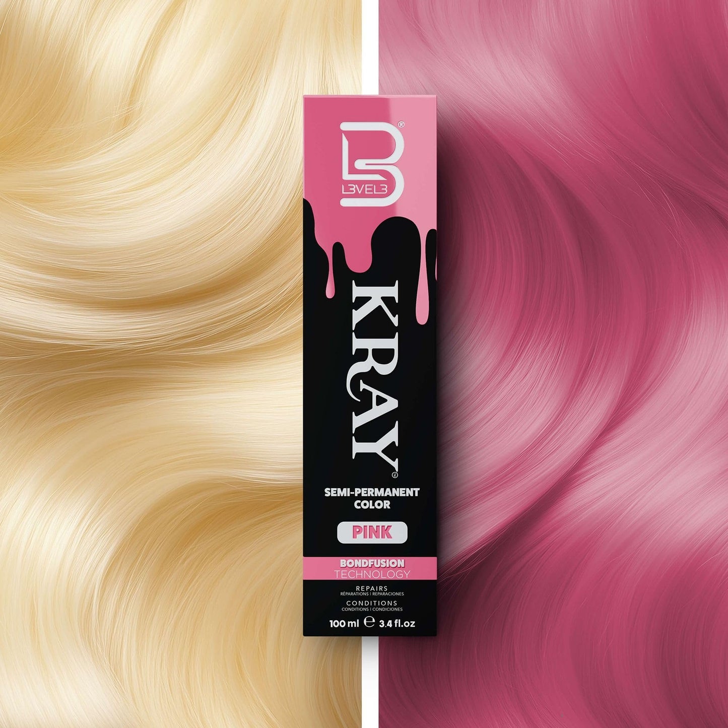 L3 - Level 3 Kray Semi Permanent Hair Color - Semi Permanent Hair Dye with Aloe Vera - Pink Beauty & Personal Care L3