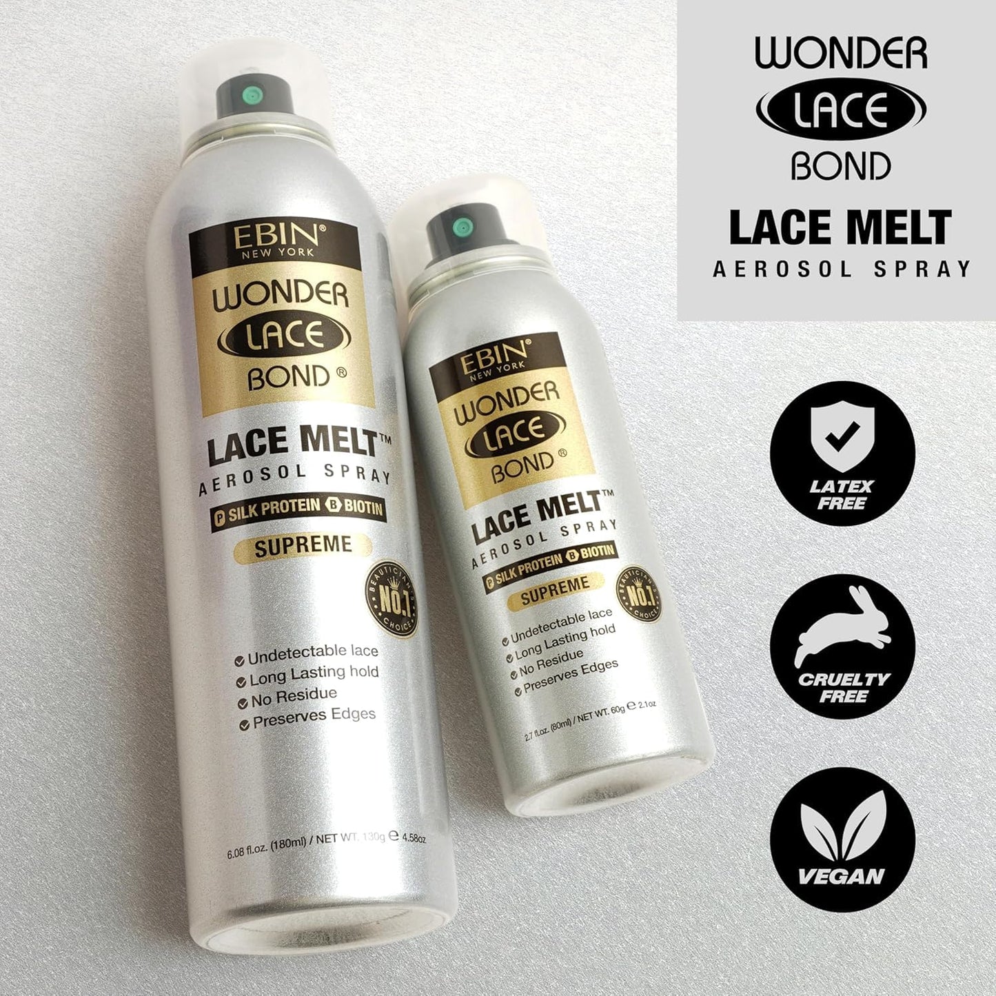 EBIN NEW YORK Wonder Lace Bond Lace Melt Aerosol Spray Silk Protein + Biotin | Extra Firm Hold Wig Adhesive Spray | Moisturizing Natural Finish | 6.08 Beauty & Personal Care EBIN NEW YORK
