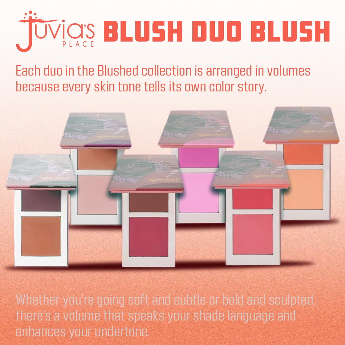 Juvia's Place Duo Blush Vol 6, Shimmer Glow Makeup Powder - All Skin Color