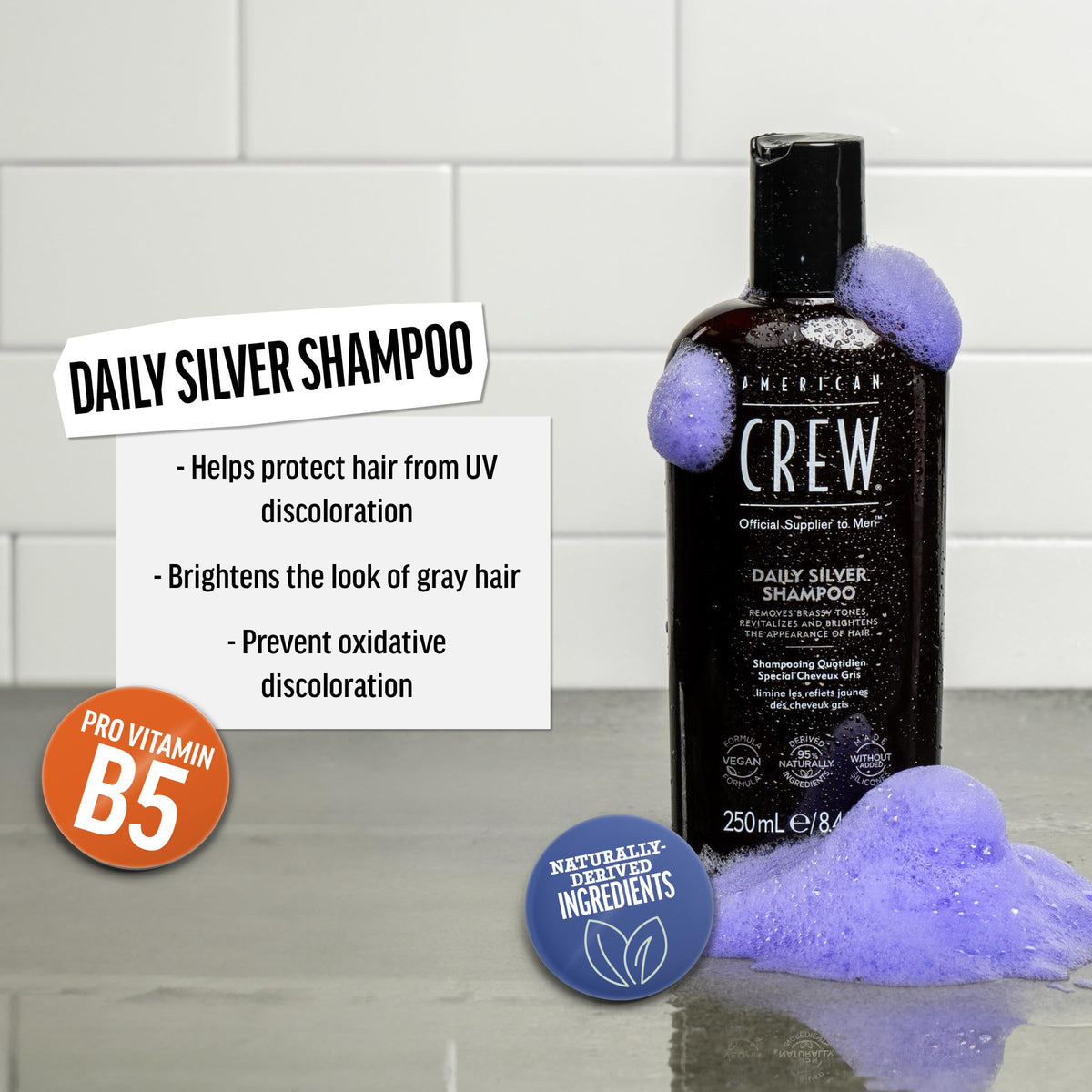 American Crew Men's Shampoo, Daily Silver, Removes Brassy Tones, Naturally Derived, Vegan Formula, 8.4 Fl Oz Beauty & Personal Care AMERICAN CREW