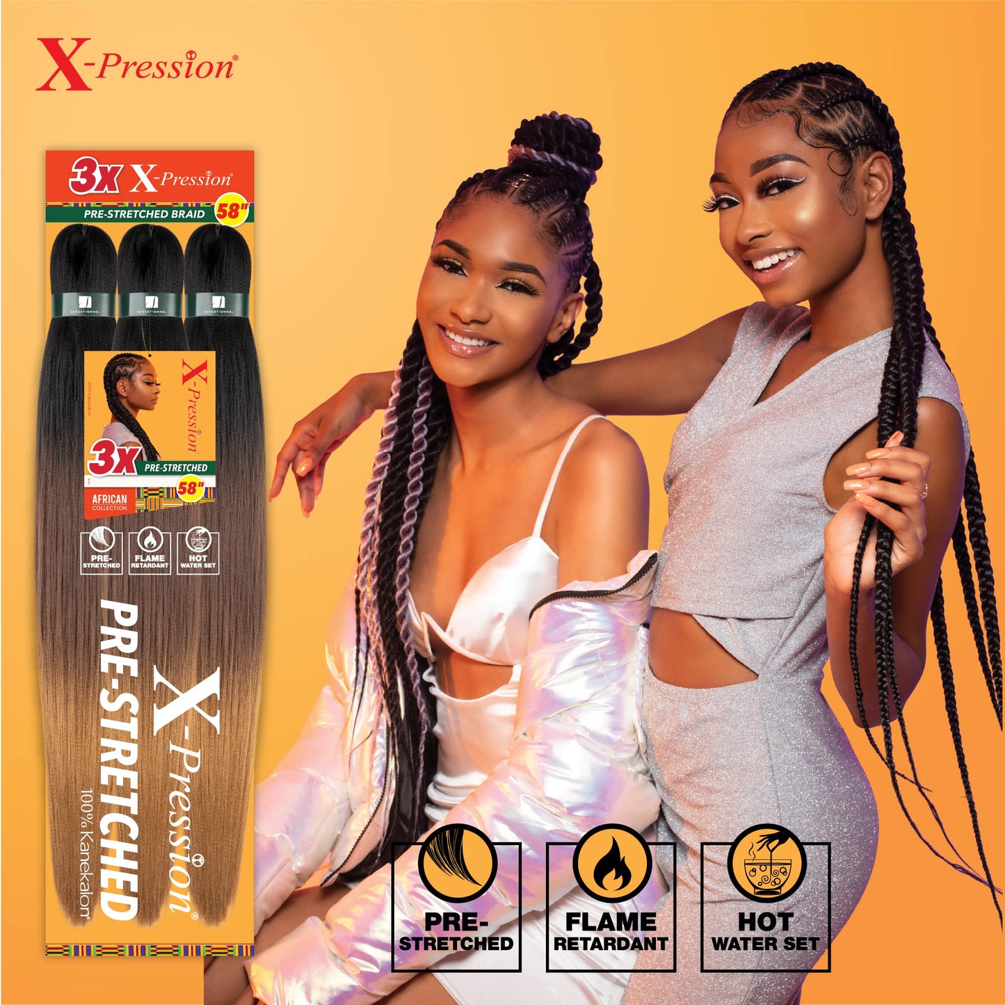Sensationnel X-pression prestretched braiding hair - 3x braid 58 inch all kanekalon flame retardant synthetic braid for box braids and twists (1 pack Beauty and Personal Care Sensationnel