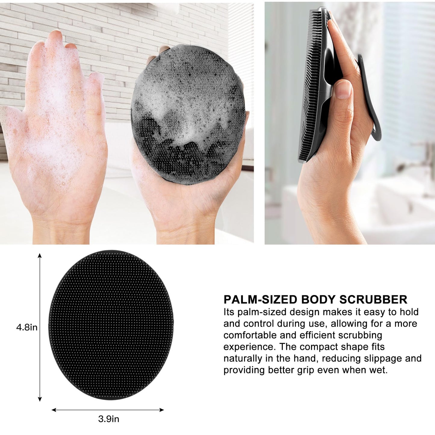 INNERNEED Soft Silicone Body Scrubber Handheld Shower Cleansing Brush, Gentle Exfoliating and Massage for All Kinds of Skin (Black) Beauty & Personal Care INNERNEED