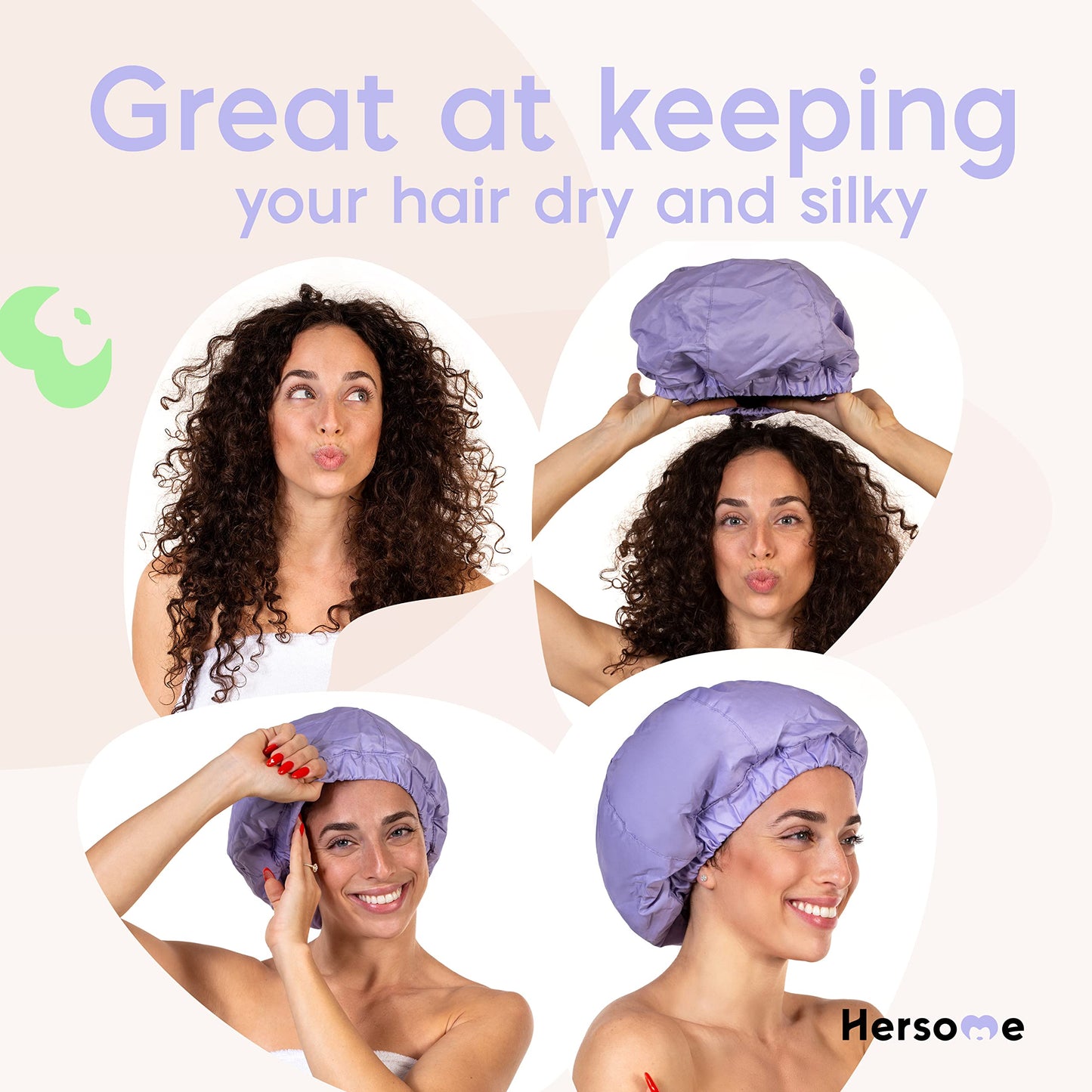 2 Premium Shower Cap for Women - 500+ Showers, 100% Waterproof, Double-Sided, For Long Hair & Great For Curls (Anti-Frizz) (Black & Purple) Beauty and Personal Care Hersome
