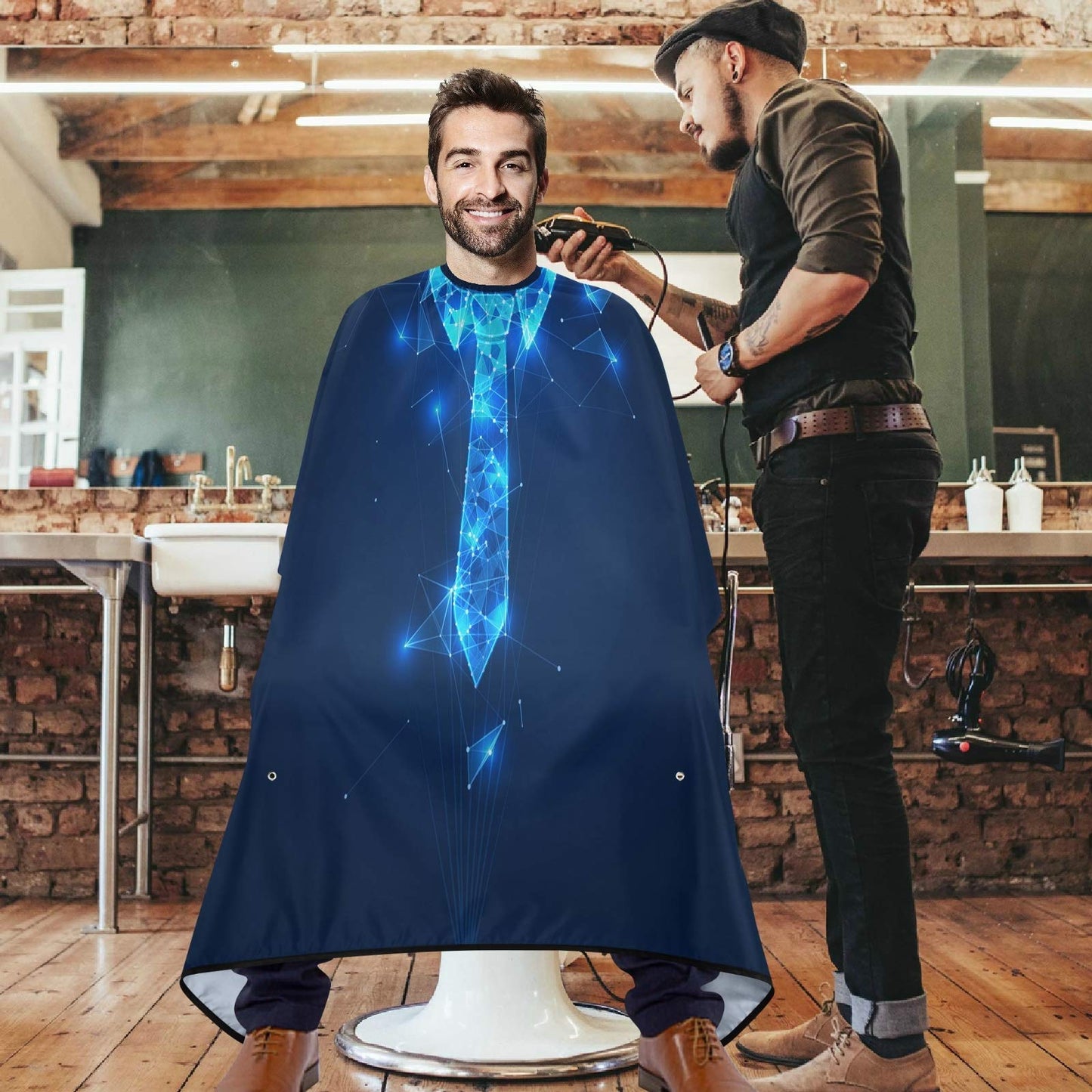 visesunny 3D Necktie Print Barber Cape Anti-Static Hair Cutting Cape with Snap Closure Professional Salon Polyester Beard Shaving Bib Water-Resistant Beauty and Personal Care visesunny