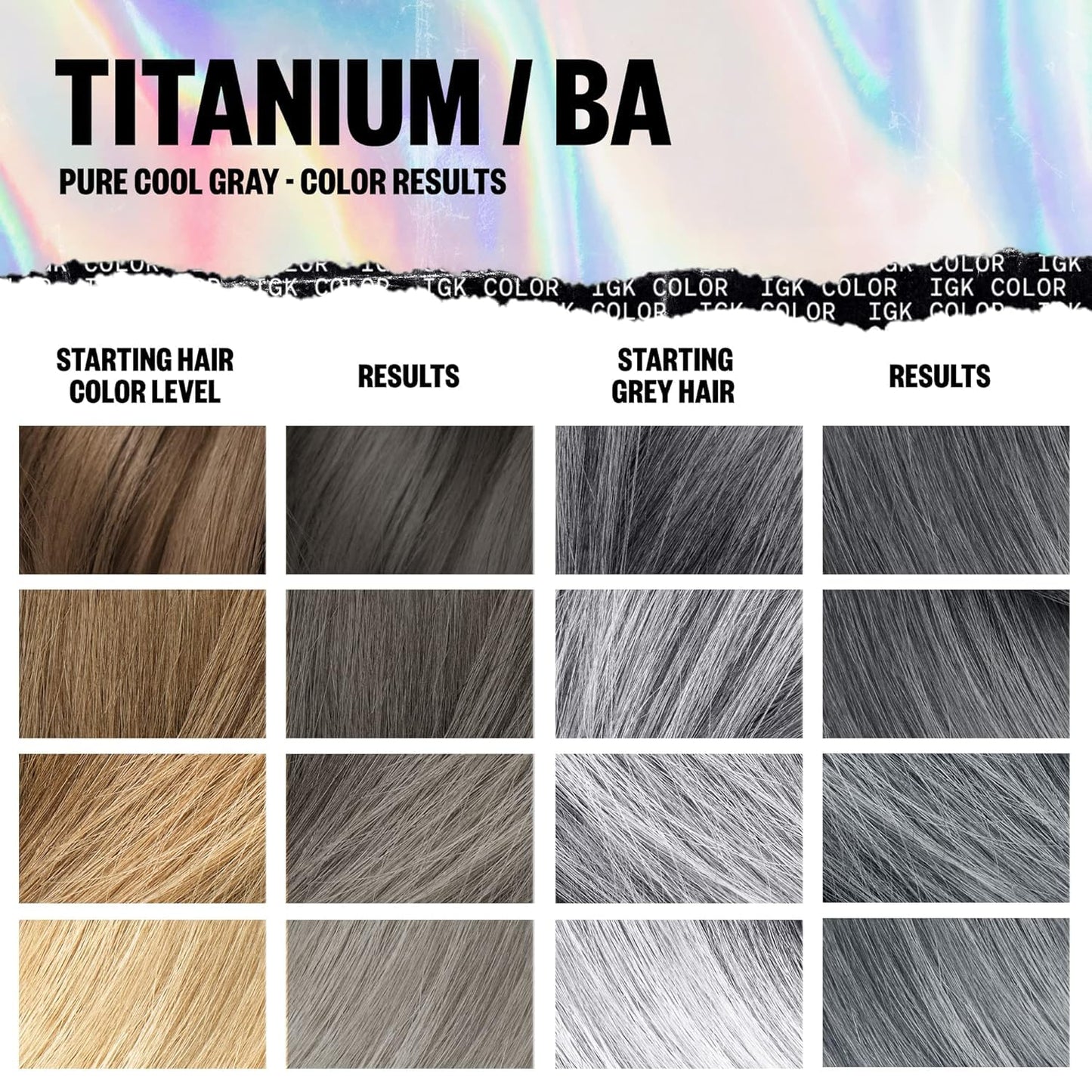 IGK Permanent Color Kit TITANIUM - Pure Cool Gray BA | Easy Application + Strengthen + Shine | Vegan + Cruelty Free + Ammonia Free | 4.75 Oz (2 Pack) Beauty & Personal Care IGK