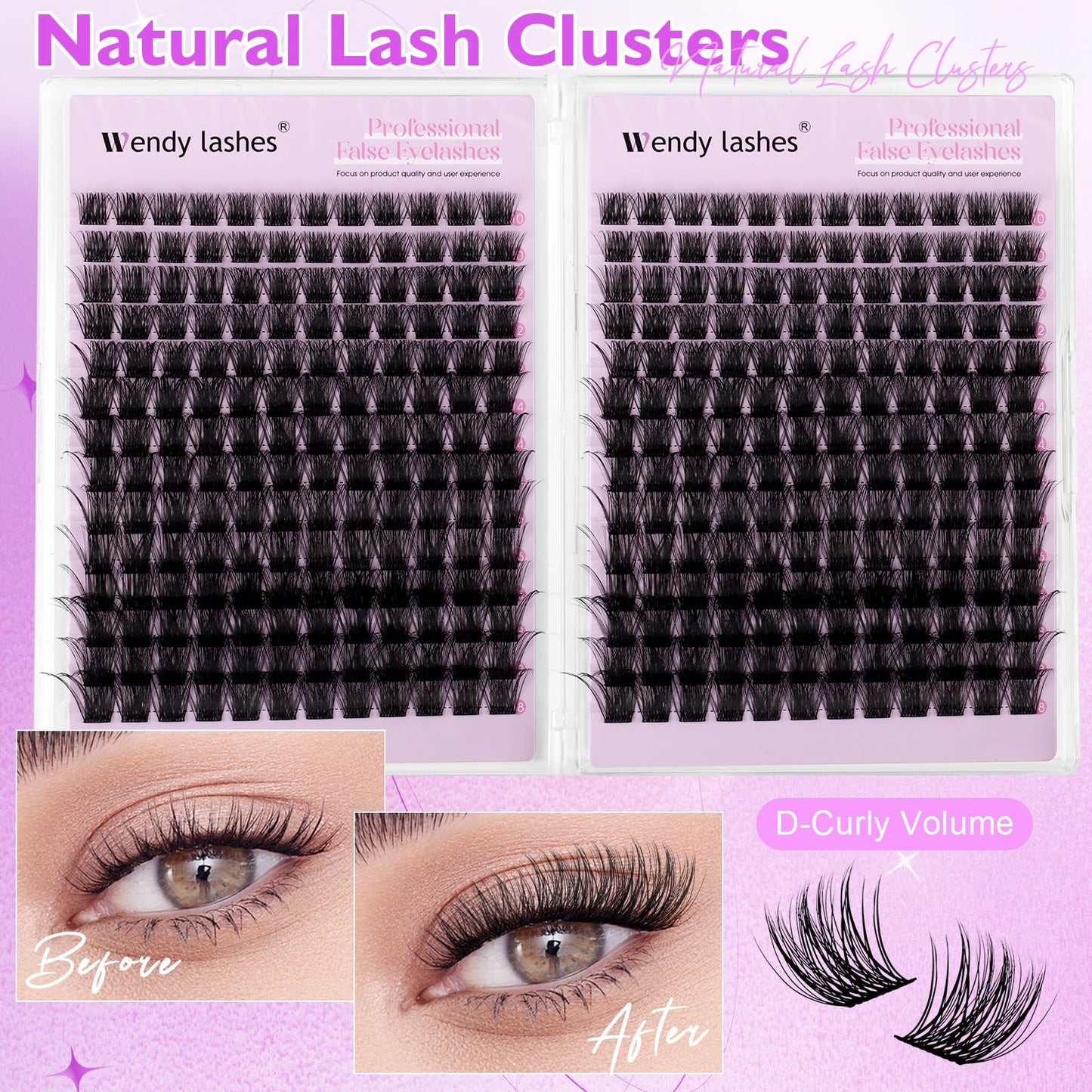 WENDY LASHES Lash Clusters 336PCS Fluffy Cluster Lashes Extensions, Natural D-Curly Eyelash Extension, Reusable Artificial Eyelashes 10-18mm DIY Lash Beauty and Personal Care WENDY LASHES