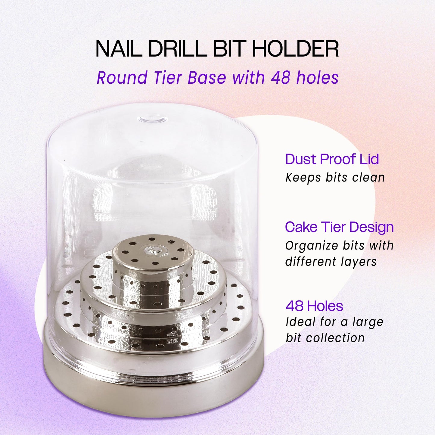 PANA Round Cake Tier Nail Drill Bit Holder Display Organizer Case - Dustproof Carbide Bit Storage Container Box For Manicure Tools Nail Salon - 48 Beauty & Personal Care PANA