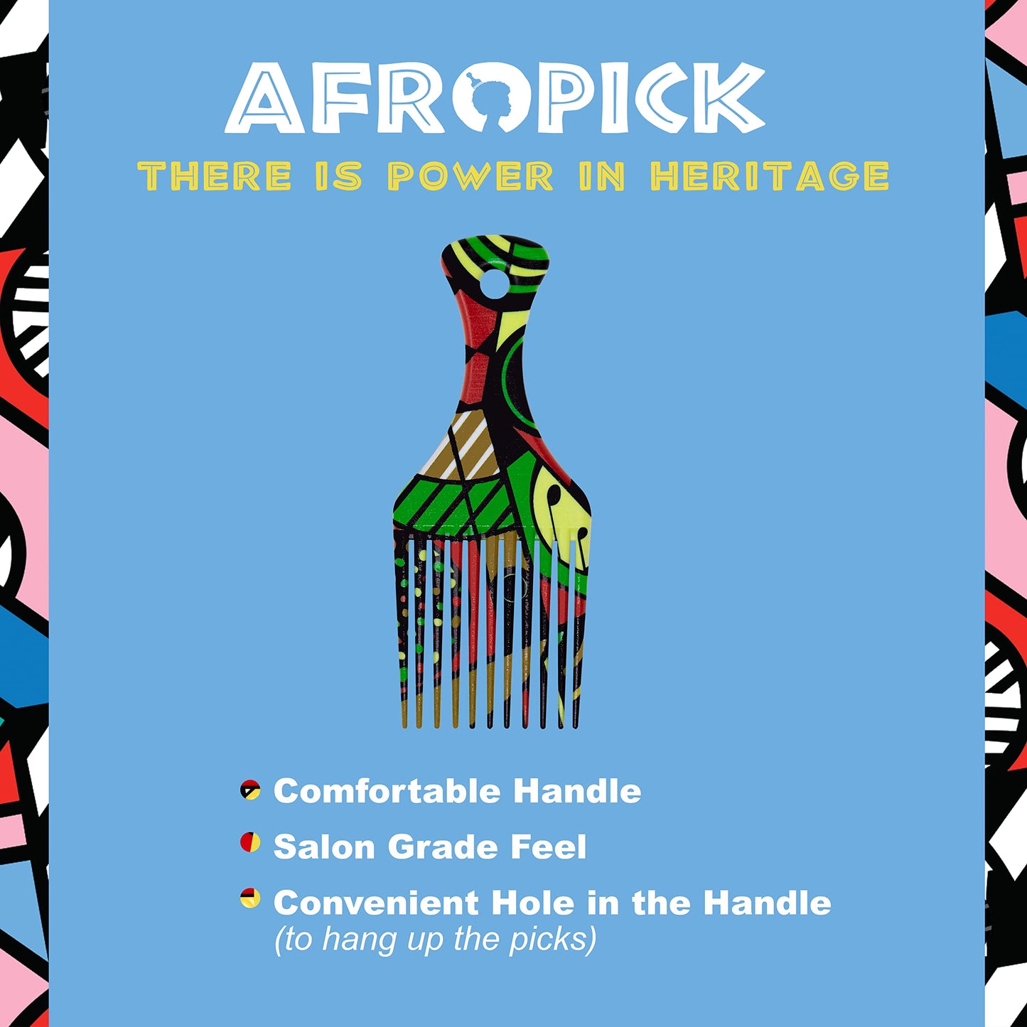 Afropick Anti-Static Plastic Black Hair Pick for Natural Curly Long Thick Hair- Afro Pick Comb for Men, Women- African Artist Designs (Harlem) Beauty & Personal Care Afropick