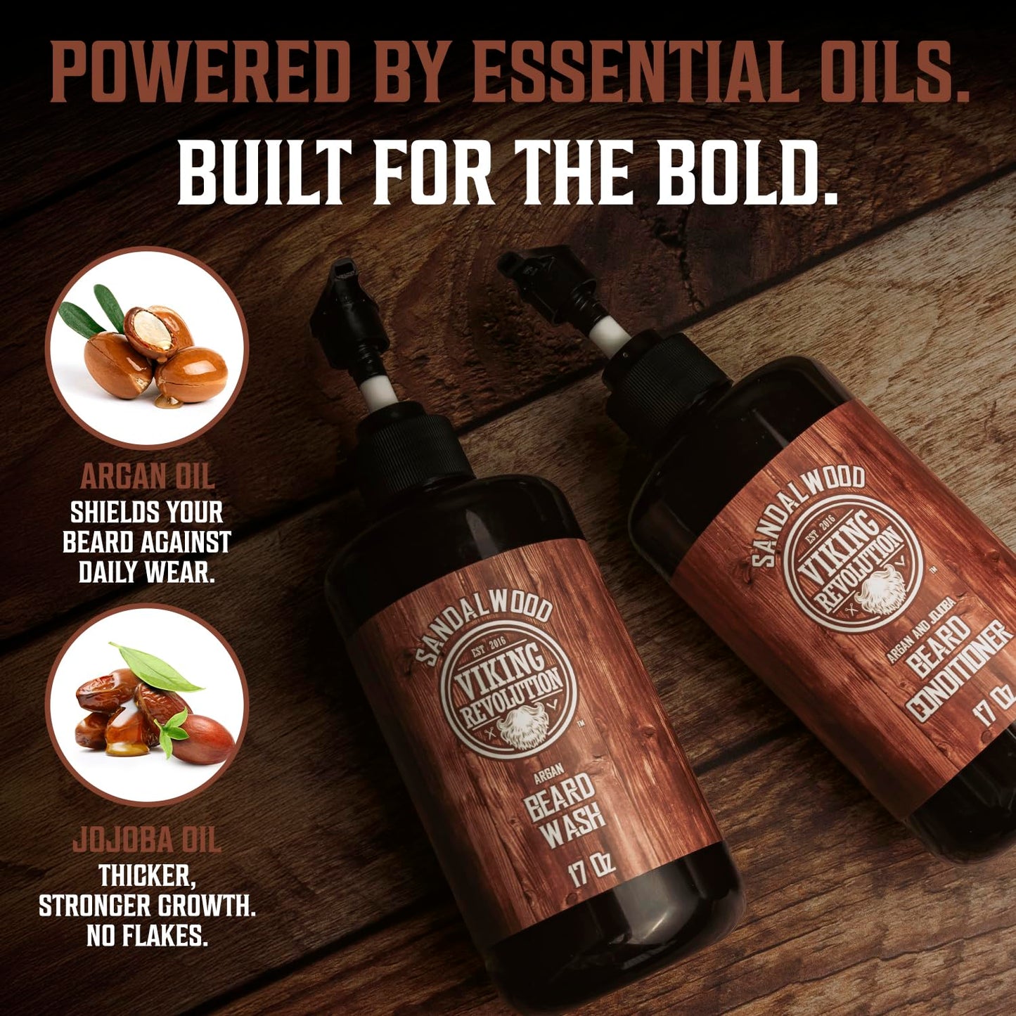 Viking Revolution Beard Wash & Beard Conditioner Set with Argan & Jojoba Oils - Softens and Strengthens - Natural Sandalwood Scent - Beard Shampoo Beauty & Personal Care Viking Revolution