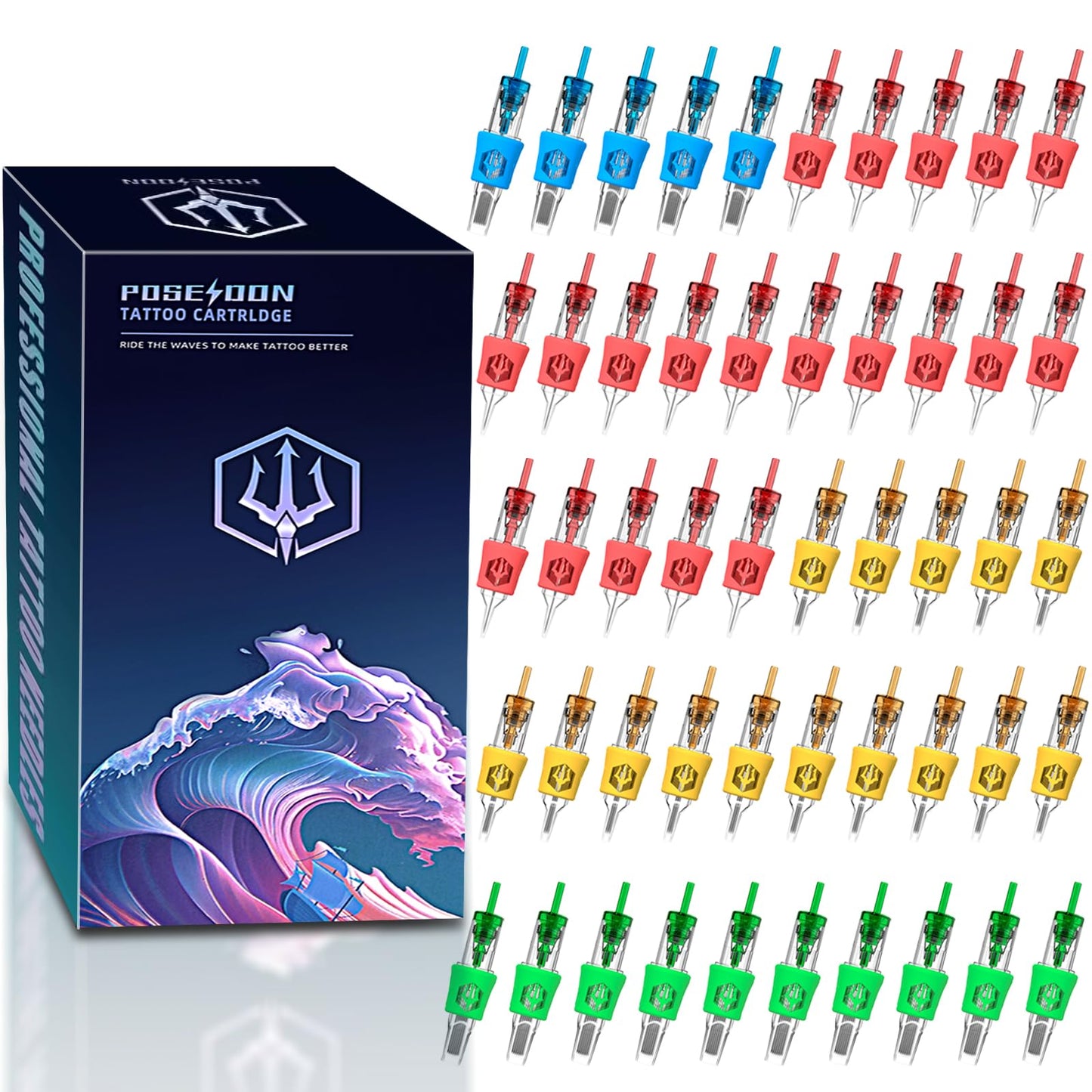 Poseidon 50Pcs Tattoo Cartridge Needles Assorted Mixed Size Round Liner Shader Magnum Curved/Round Mag # 12 Standard 3RL 5RL 7RL 9RL 5RS 7RS 9RS 7RM Beauty and Personal Care POSEIDON