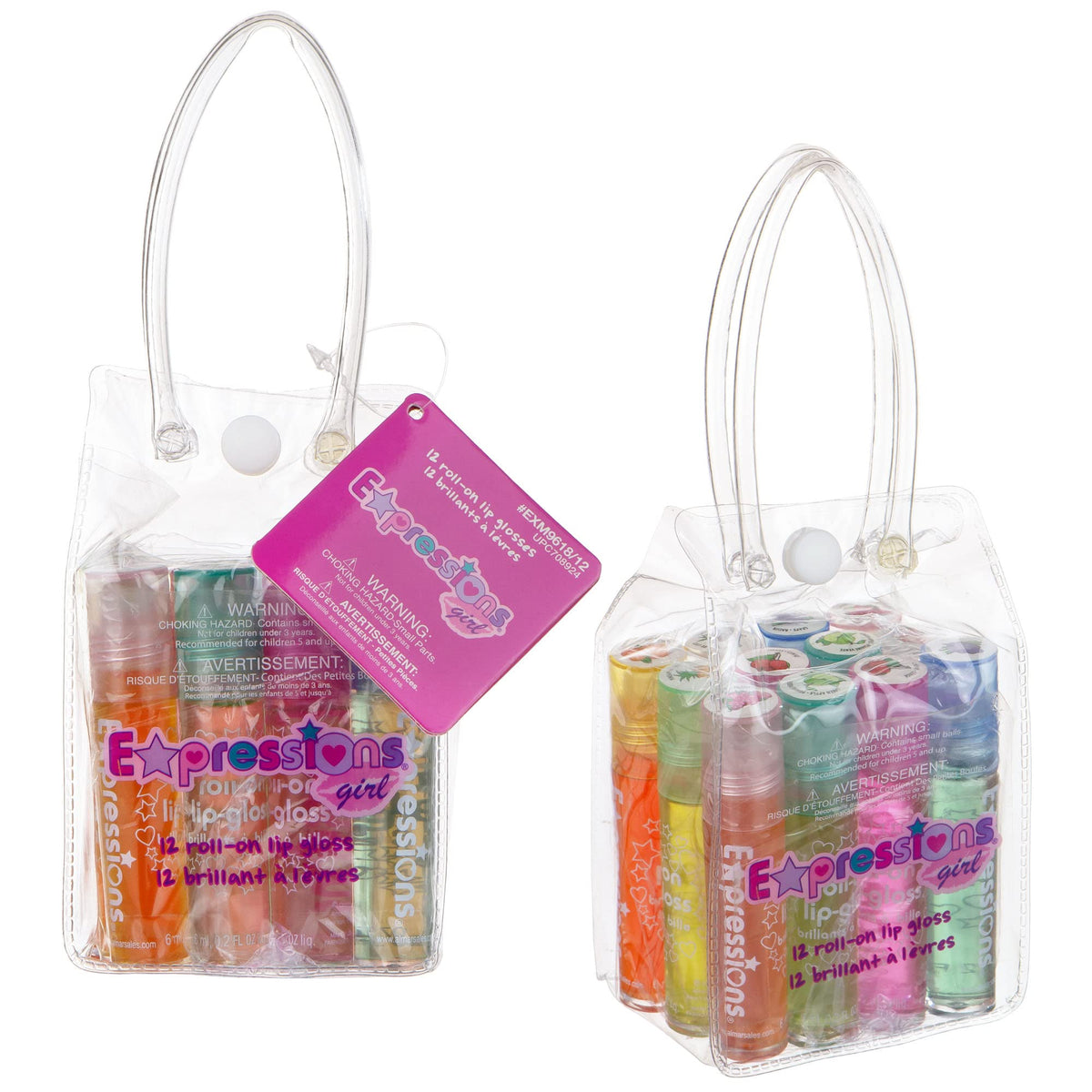Expressions girl 24pc Roll On Lip Gloss Set with Carrying Case, Glossy Lip Make-up for Kids and Teens - Fruity Flavors, Non Toxic, Kid Friendly, Party Beauty & Personal Care Expressions girl