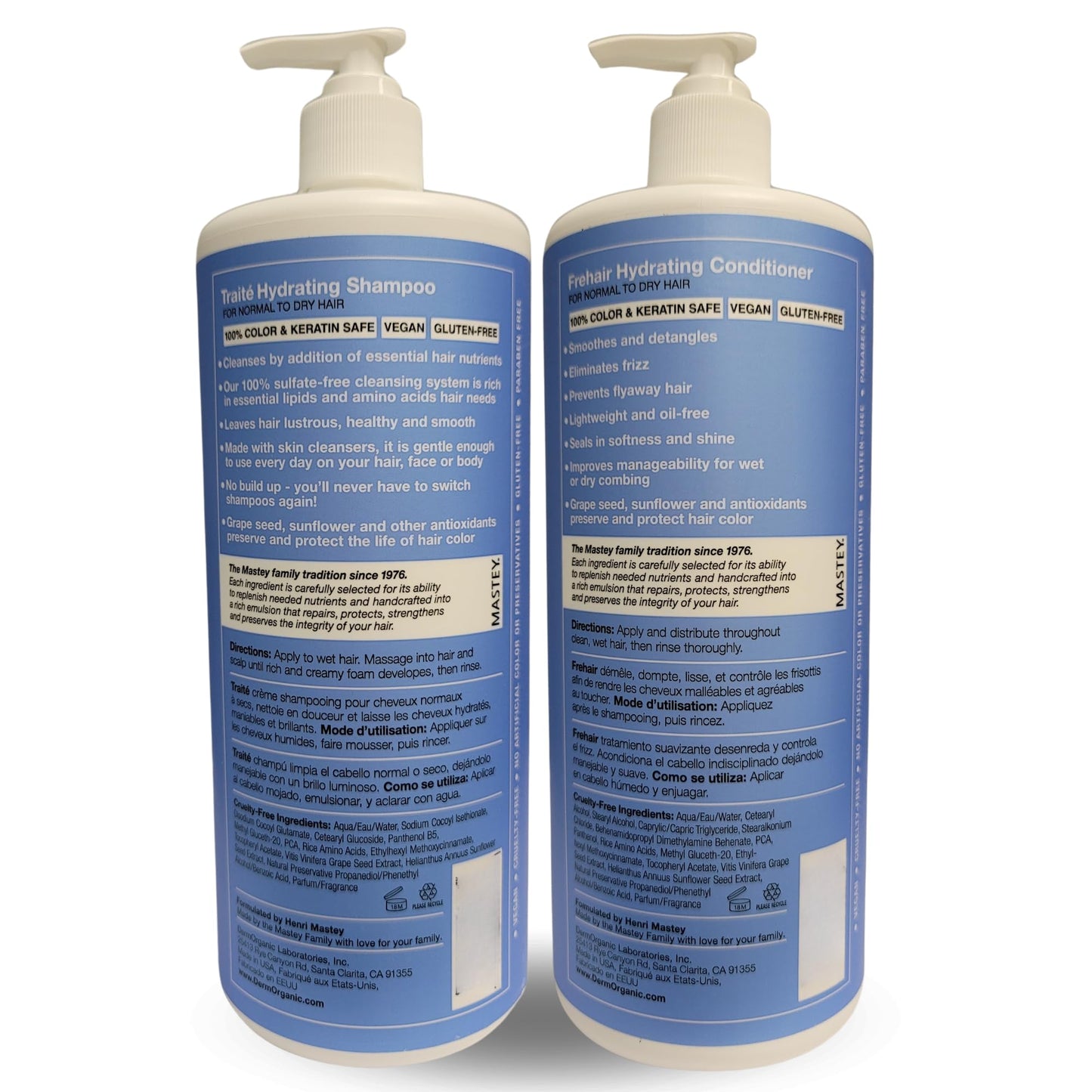 Mastey Paris Classic Professional Hair Care - Traite Shampoo 32 oz + Frehair Conditioner 32 oz Duo Set, Sulfate Free, Lipid & Amino Acid Fortified Beauty & Personal Care Mastey