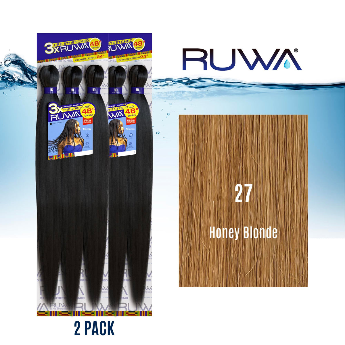 Sensationnel Ruwa Prestretched Braiding Hair-3X 48in,2pk 27 HONEYBLONDE