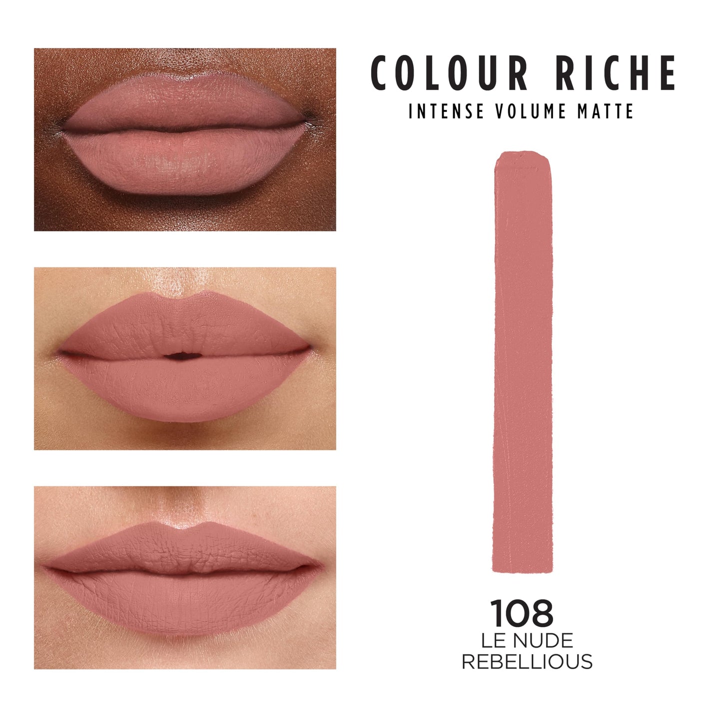 L'Oreal Paris Colour Riche Intense Volume Matte Lipstick, Lip Makeup Infused with Hyaluronic Acid for up to 16HR Wear, Le Nude Rebellious, 0.06 Oz Beauty & Personal Care L'Oreal Paris