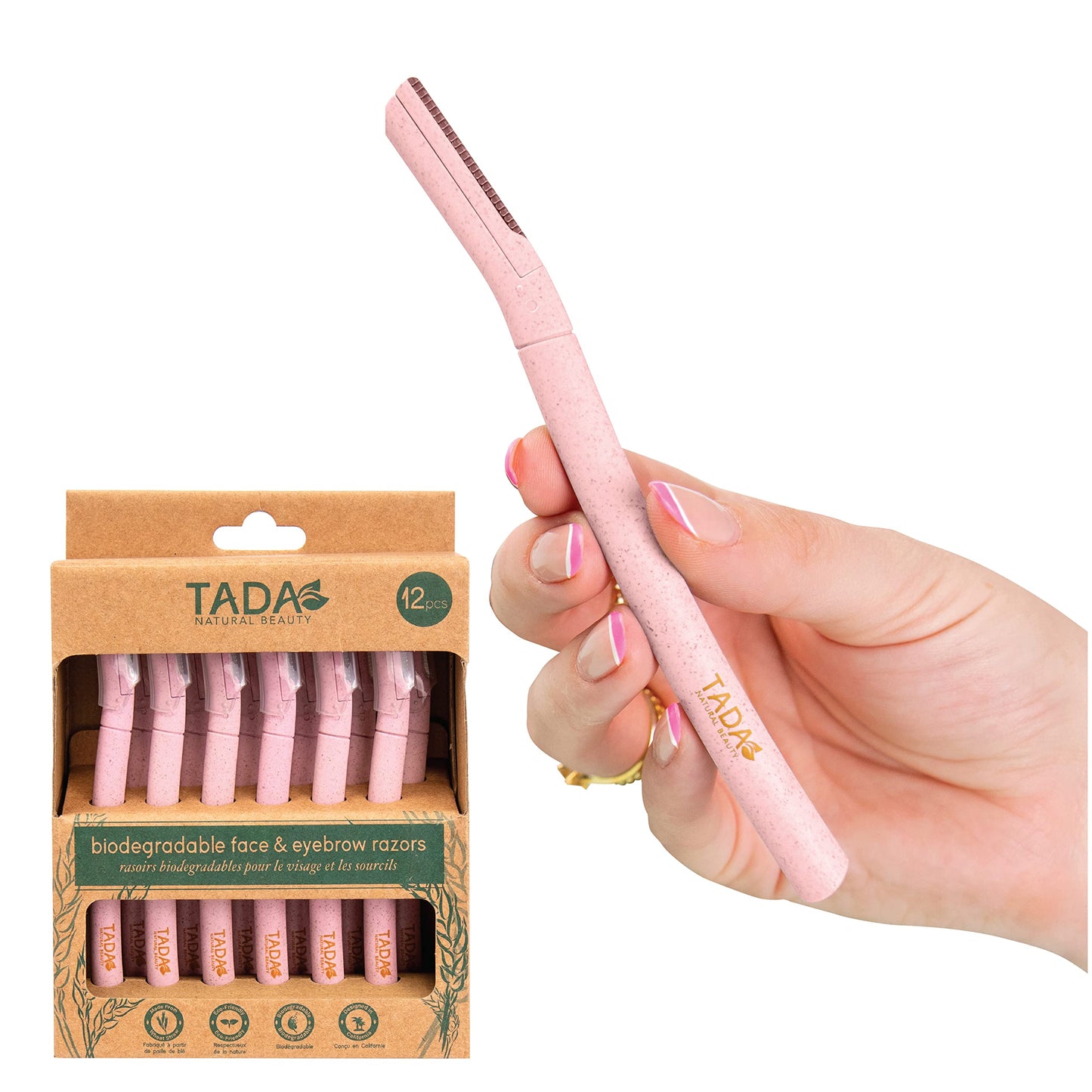 TADA Natural Beauty Biodegradable Dermaplaning Tool 12pk, Face Eyebrow Face Razors, Face Shaver & Exfoliating (Pink) Beauty and Personal Care TADA BEAUTY