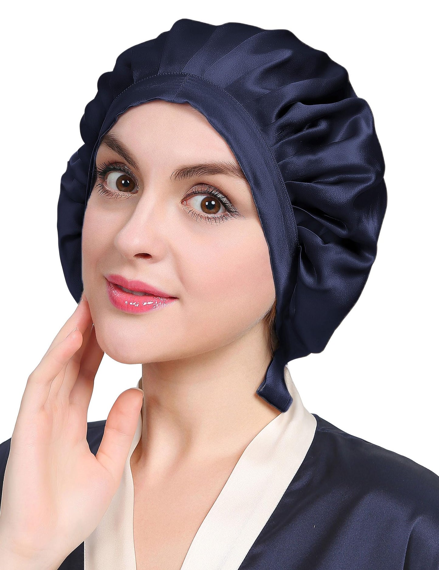 LILYSILK 100% Mulberry Silk Bonnet, Silk Night Sleep Cap Adjustable Hair Wrap for Sleeping, Deep Blue Beauty and Personal Care LilySilk