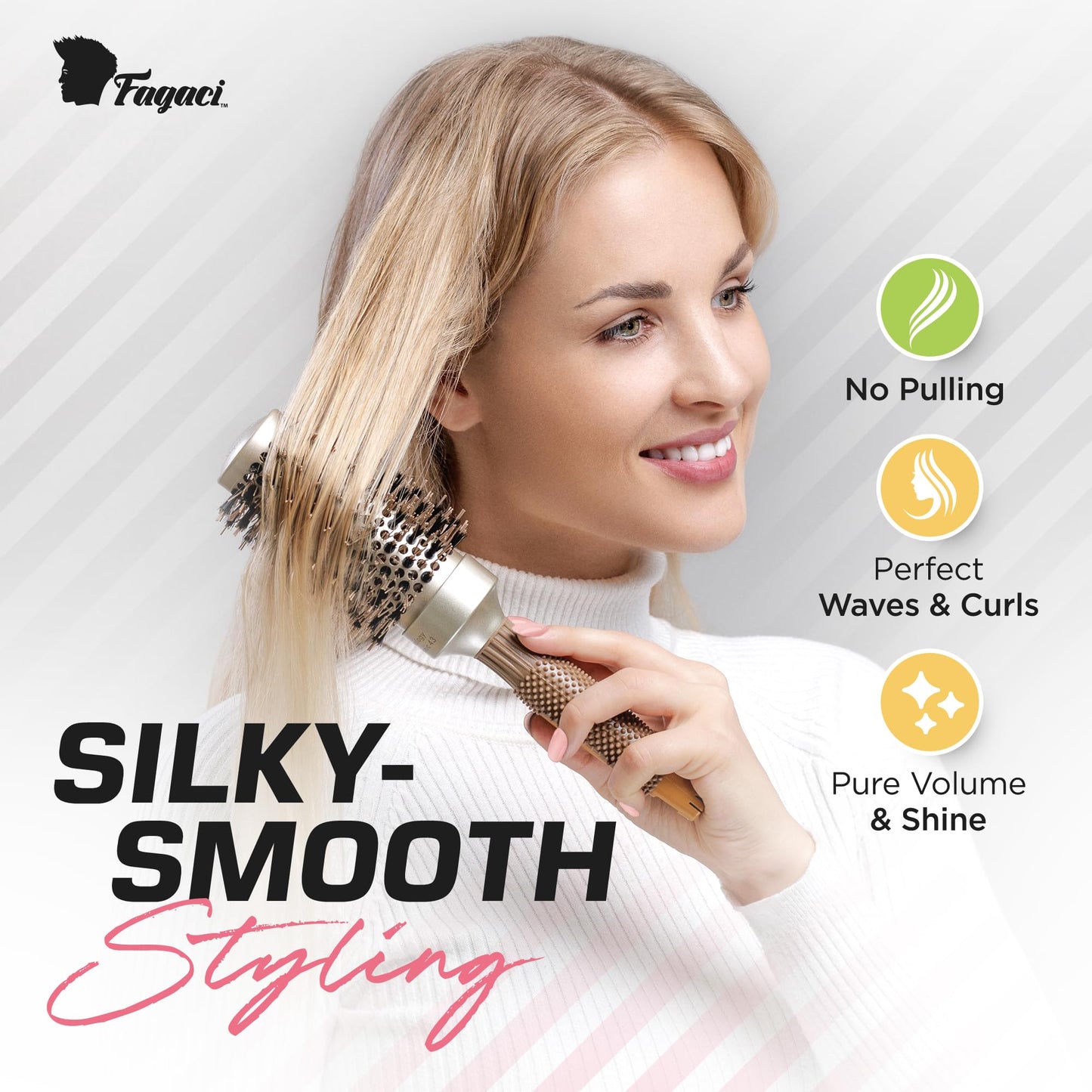 Fagaci Professional Round Brush with Natural Boar Bristle for Blow Drying, Nano Technology Ceramic + Ionic for Voluminous Healthy Hair Styling | Beauty & Personal Care Fagaci