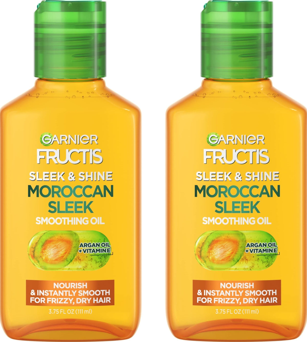 Garnier Fructis Sleek & Shine Moroccan Sleek Smoothing Oil for Frizzy, Dry Hair, Argan Oil, 3.75 Fl Oz, 2 Count (Packaging May Vary)