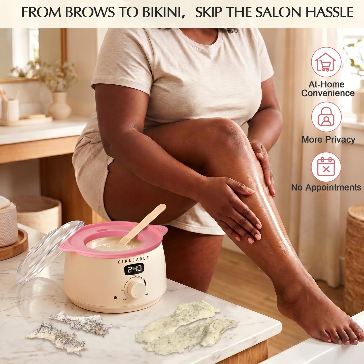 GIRLEARLE Premium Digital Waxing Kit for Women and Men, Wax Warmer Hair Removal at Home with Wax Beads & Silicone Pot, Target Different Types Beauty and Personal Care GIRLEARLE