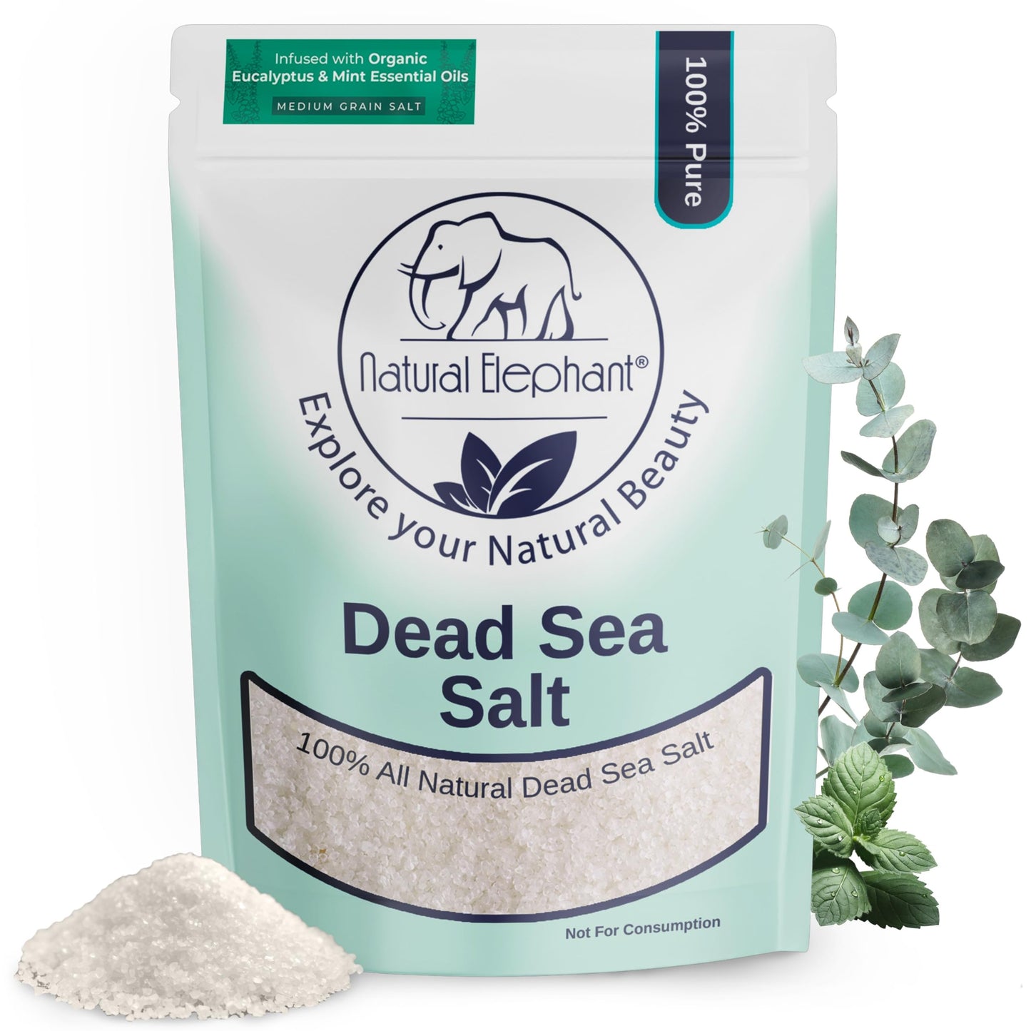 Natural Elephant Dead Sea Bath Salt Bathing and Foot Soak for Relaxing and Nourishing- 100% Pure with Essential Oil - Medium Coarse Grain (2 lb (32 Beauty and Personal Care Natural Elephant