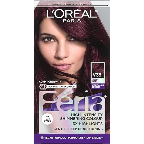 L'Oreal Paris Feria Multi-Faceted Shimmering Permanent Hair Color, V38 Violet Noir (Intense Deep Violet), Pack of 1 Hair Dye Kit Beauty & Personal Care L'Oreal Paris