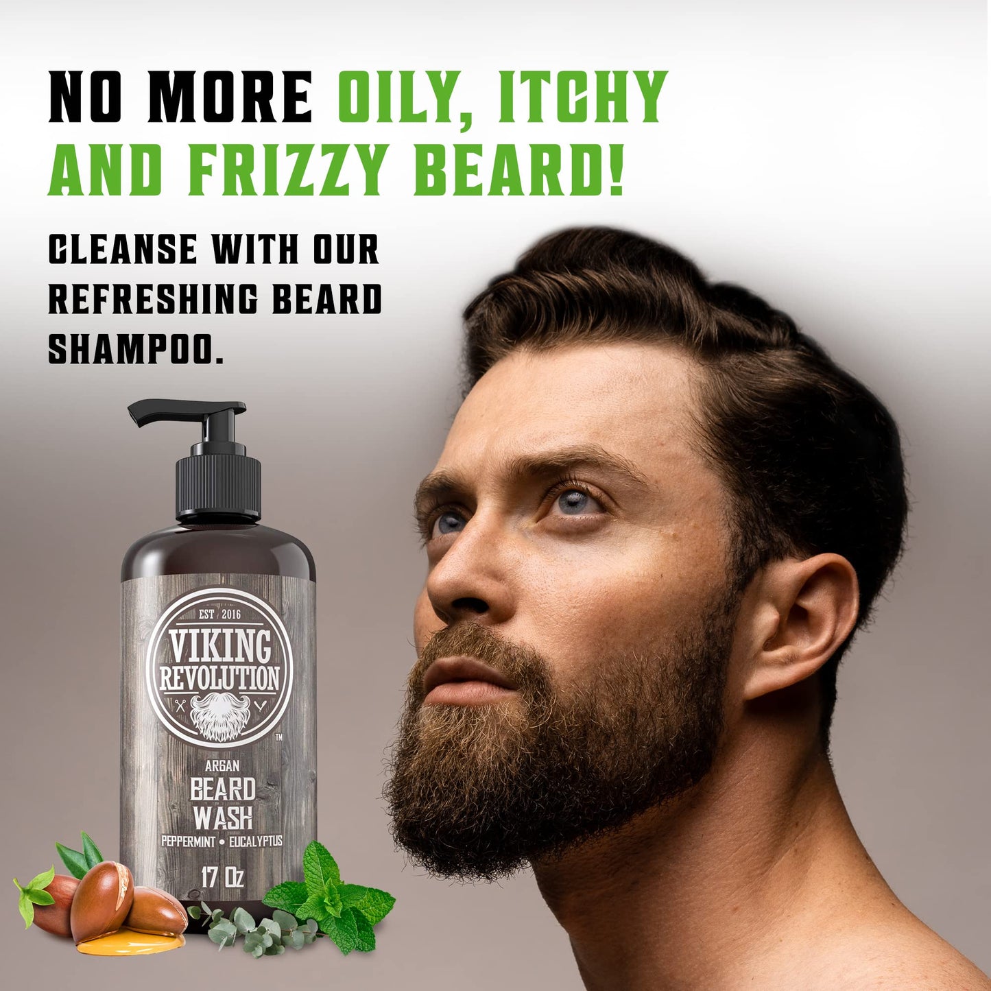 Viking Revolution Beard Wash & Conditioner Set w/Argan & Jojoba Oils - Softens, Smooths & Strengthens Beard Growth - Natural Peppermint and Eucalyptus Beauty & Personal Care Viking Revolution