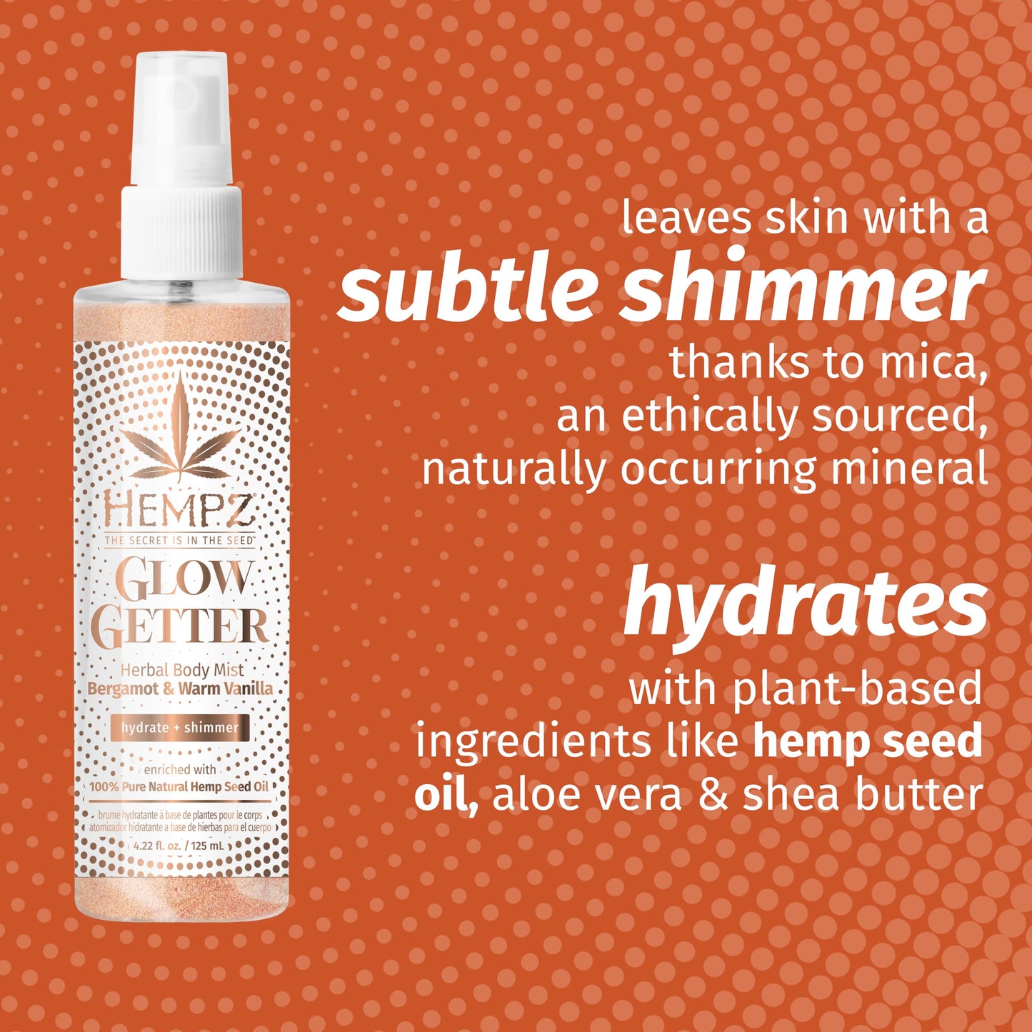 Hempz NEW Glow Getter Hydrating Body Mist, Perfume Shimmer Spray with sparkle 4.22 oz. Beauty & Personal Care Hempz