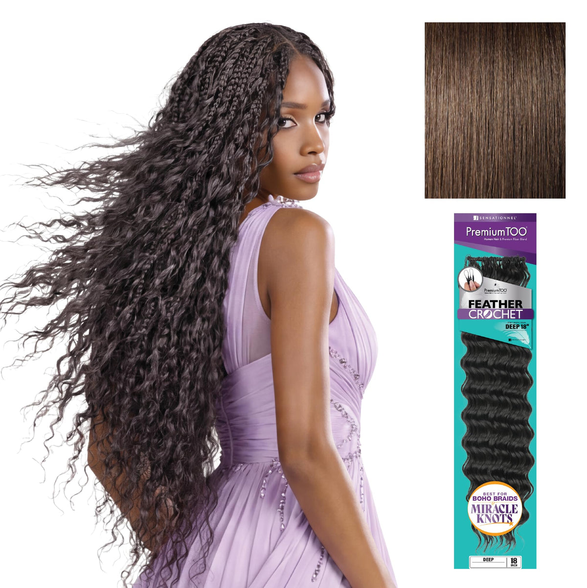 Sensationnel PremiumToo Feather Crochet Braids-Deep,18in, 4 MEDBROWN