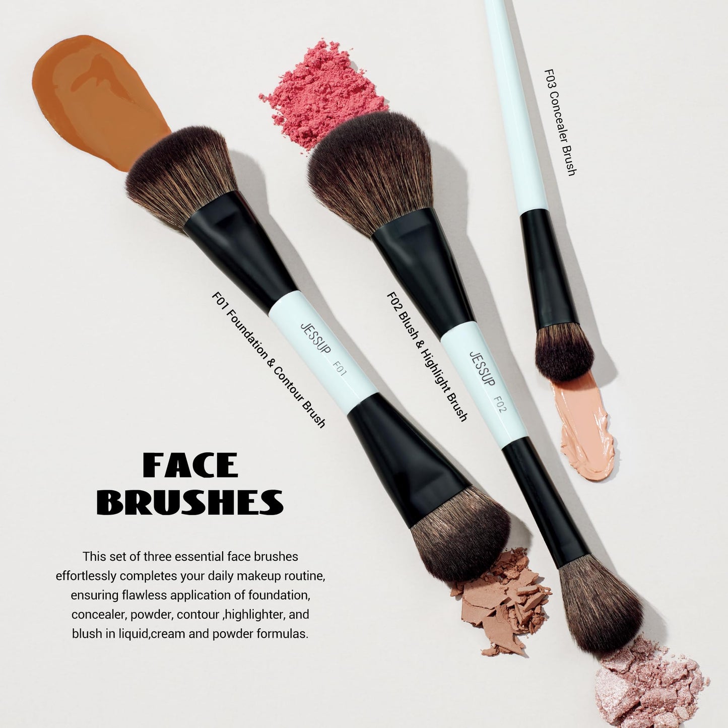 Jessup Makeup Brushes Set 10pcs, Double Sided Foundation Contour Blush Highlight Blending Eyebrow Brush Eyeshadow Eyeliner Concealer Brush, Bright Beauty and Personal Care Jessup