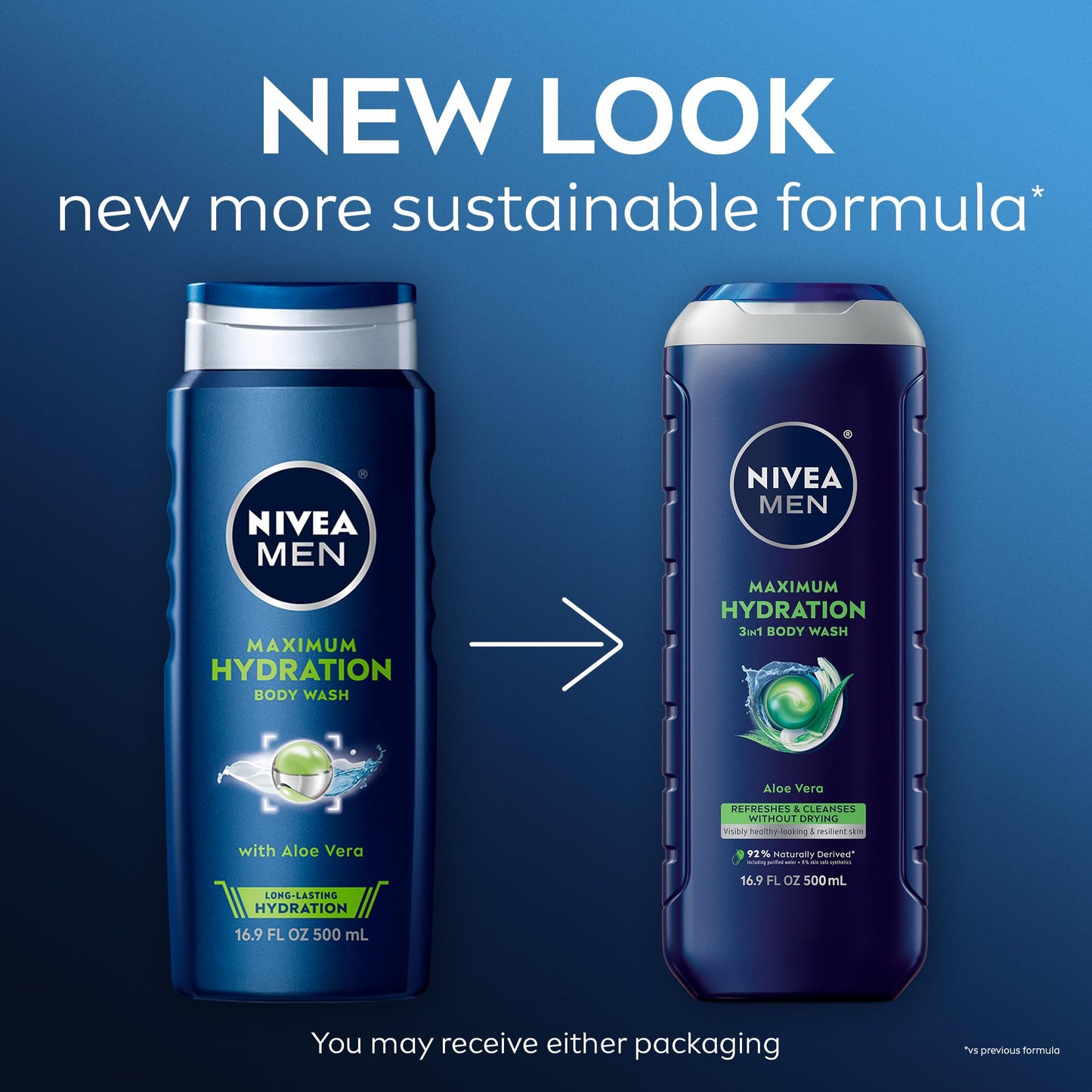 NIVEA MEN Maximum Hydration Body Wash for Dry Skin, Aloe Vera Enriched, 3-in-1 Moisturizing Body Wash, Face and Hair, Paraben Free, Vegan Formula Beauty & Personal Care NIVEA MEN