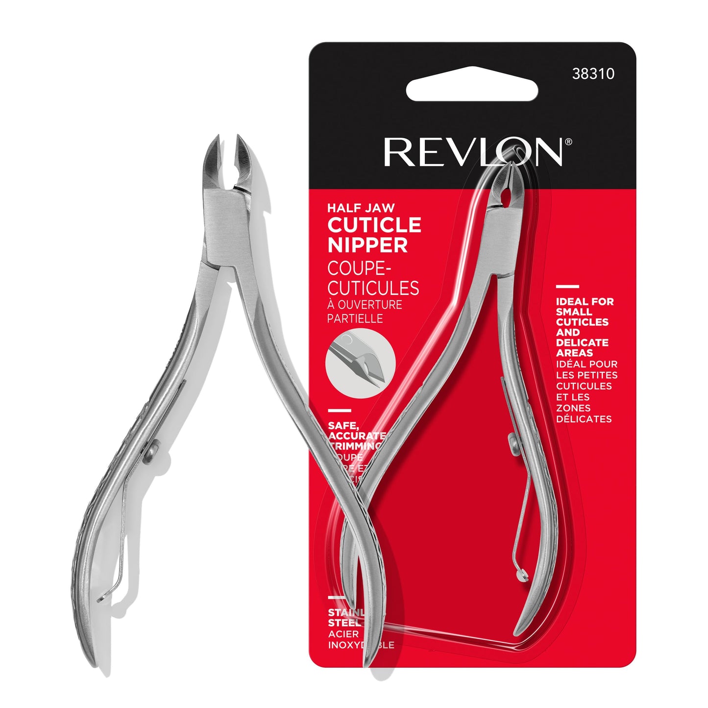 Revlon Half Jaw Cuticle Nipper, Manicure Tool for Nail Care, Hangnail Clipper, For More Precise Trims, Non-Slip Grip, Stainless Steel, 1 Count Beauty & Personal Care REVLON