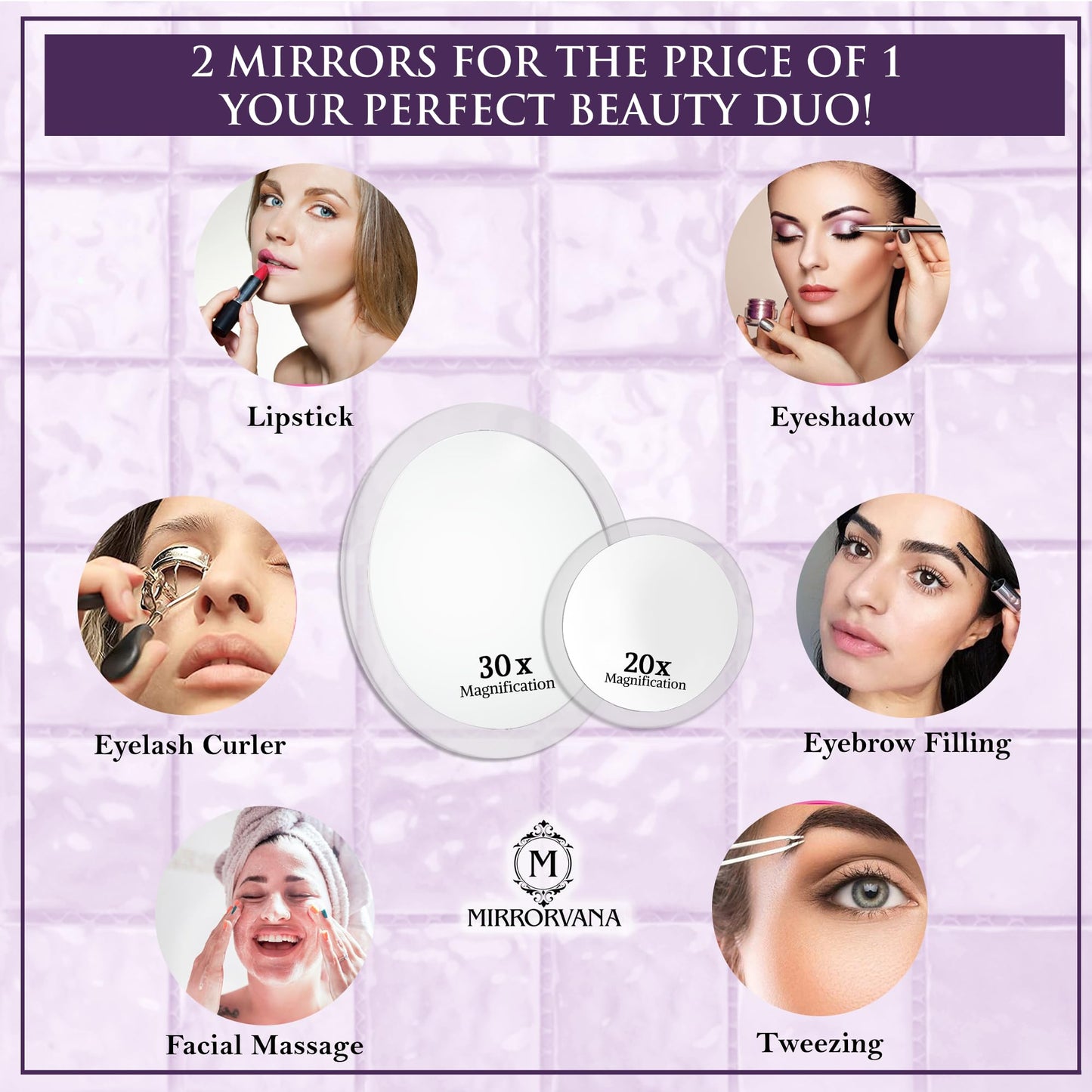 MIRRORVANA Magnifying Mirror Set 30x and 20x - Wall Mounted Makeup Mirror with Suction Cup, Small Magnifying Mirror for Bathroom, 15cm (30 X) and 10cm Beauty & Personal Care MIRRORVANA