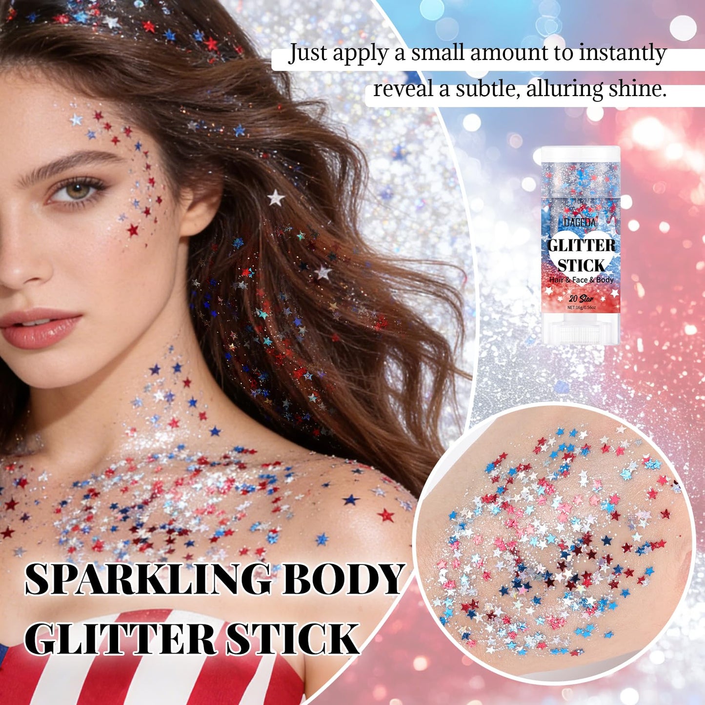 DAGEDA Red White Blue Body Glitter Stick, Sparkly Face Glitter Makeup, 4th of July Outfits Accessories for Women, Shimmer Face Paint Stick, Fourth Beauty and Personal Care DAGEDA