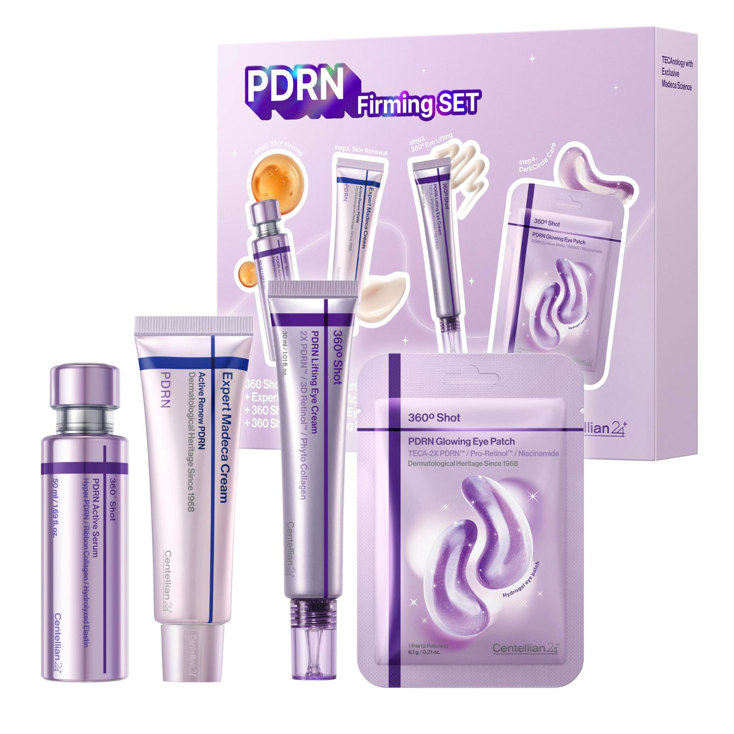 CENTELLIAN 24 PDRN Face & Eye Set (4pcs) - PDRN Cream 1.69 fl oz + Eye Cream 1.01 fl oz + Eye Patches (1pair x 2ea) + Active Serum 1.69 fl oz, TECA Beauty and Personal Care CENTELLIAN 24 Default Title
