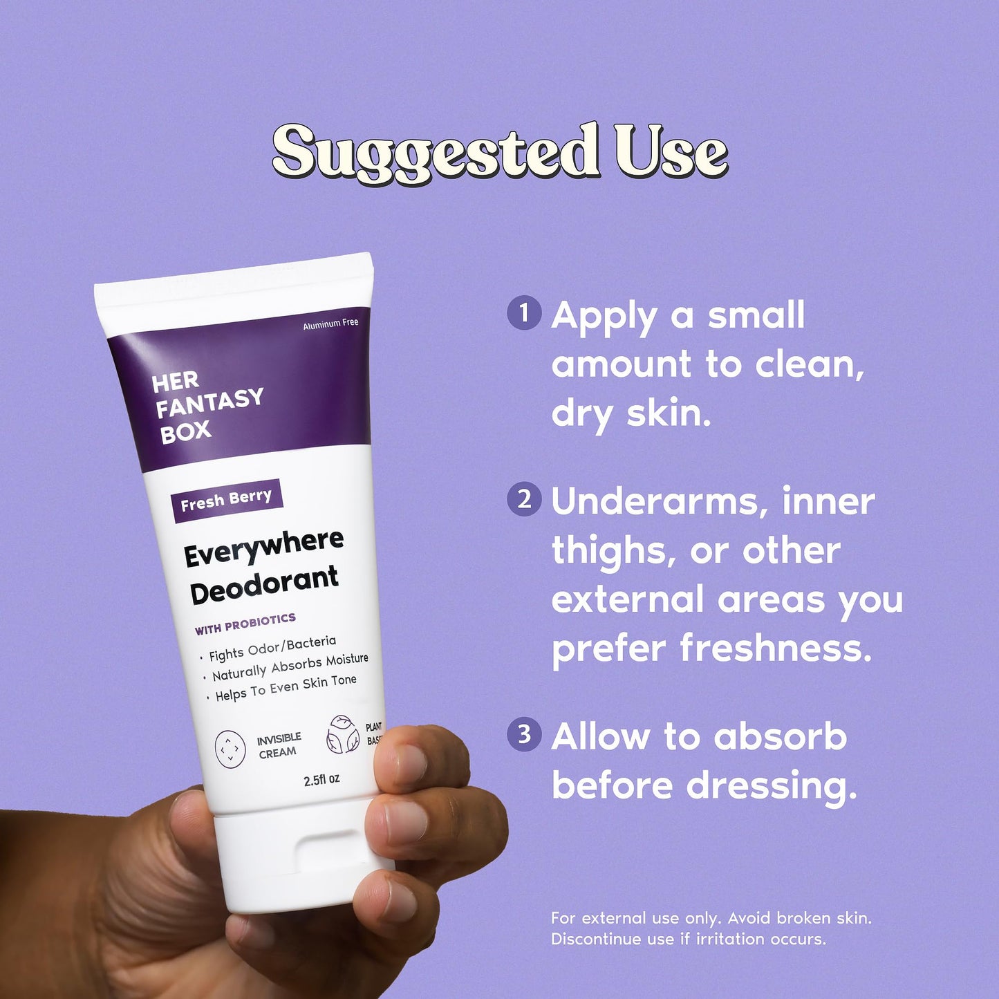 Her Fantasy Box - Everywhere Deodorant - with Probiotics - Berry Scent - Aluminum-Free, Naturally Absorbs Moisture - Fights Odor & Bacteria Beauty and Personal Care Her Fantasy Box