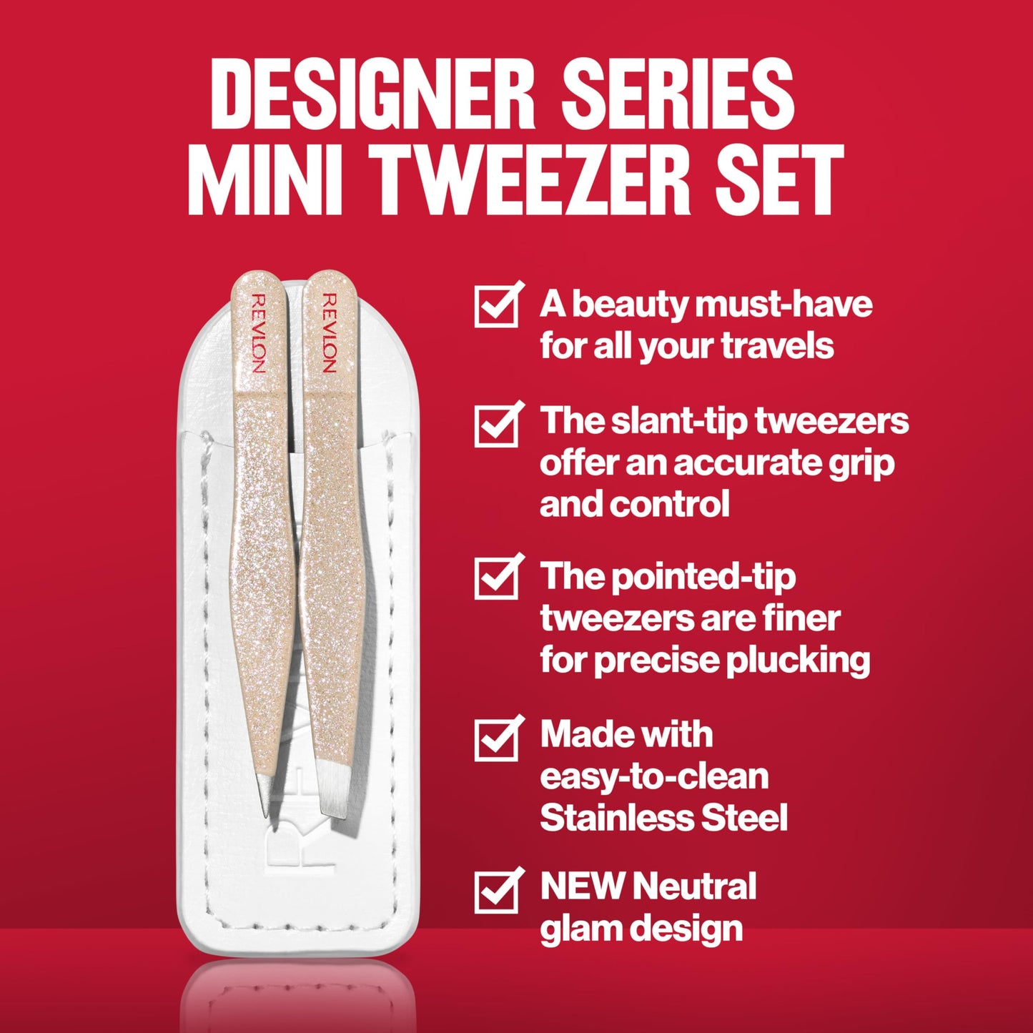 Revlon Designer Series Mini Tweezer Set, Hair Removal Tool Kit with Slant & Point Tips, Portable and Easy to Use, Made with Long Lasting Stainless Beauty & Personal Care REVLON