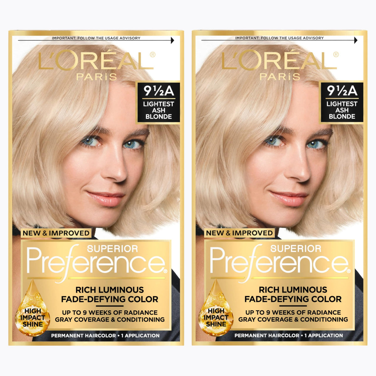 L'Oreal Paris Superior Preference Luminous Fade-Defying Permanent Hair Color, Hair Dye For Up to 9 Weeks of Radiance, Lightest Ash Blonde 9.5A, 1 Hair