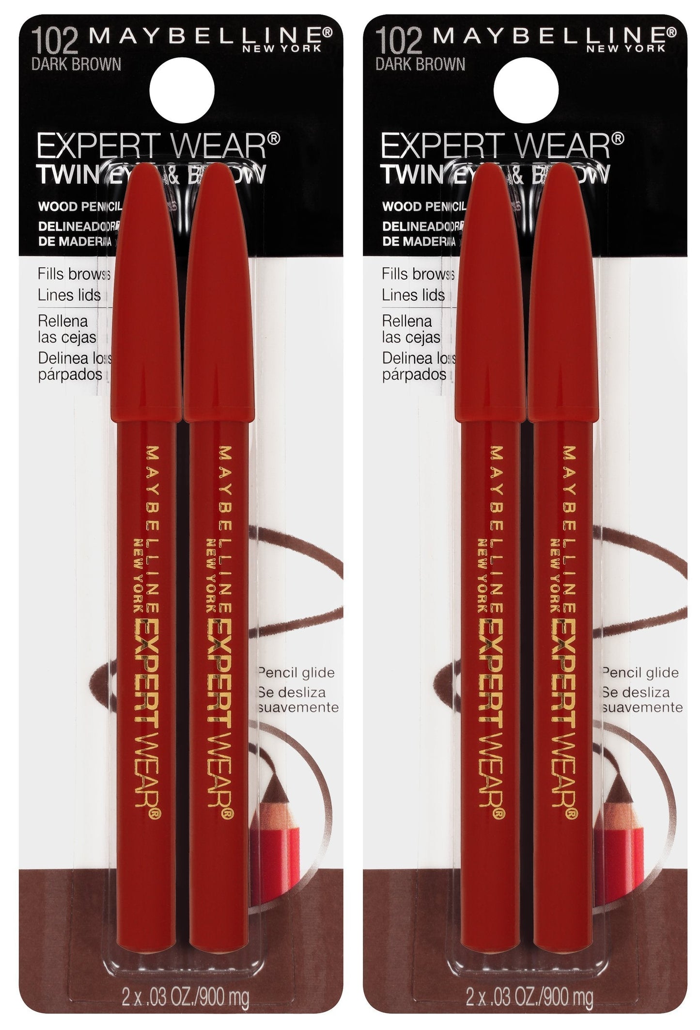 Maybelline New York Expert Wear Twin Brow & Eye Pencils Makeup, Dark Brown, , 2 Count (Pack of 2) Beauty & Personal Care MAYBELLINE