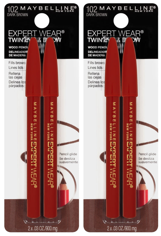 Maybelline New York Expert Wear Twin Brow & Eye Pencils Makeup, Dark Brown, , 2 Count (Pack of 2) Beauty & Personal Care MAYBELLINE