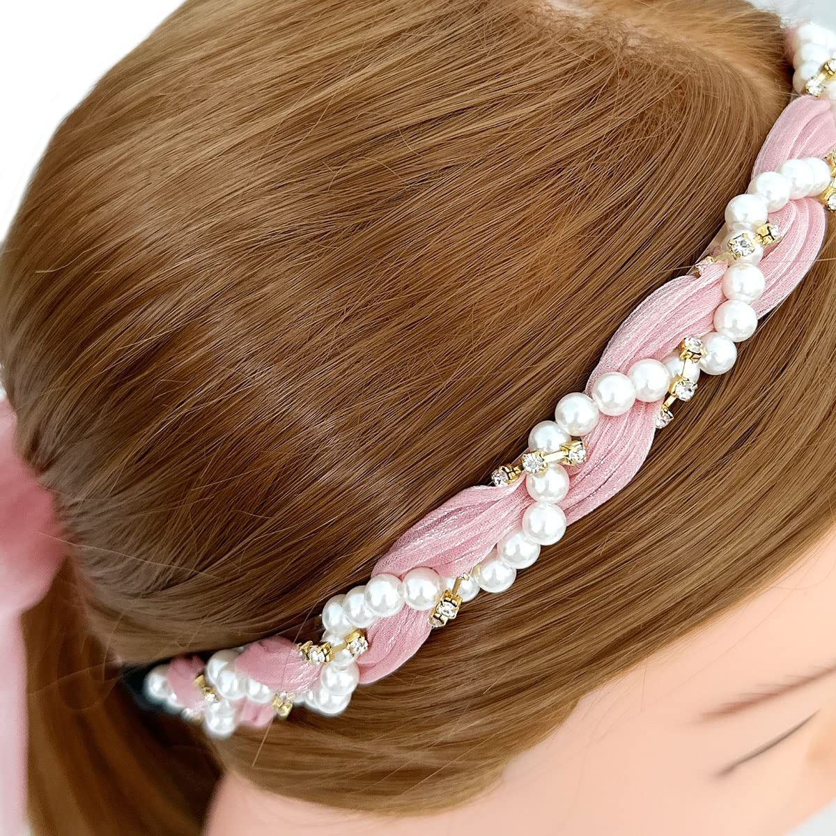 allydrew Pearl & Rhinestone Headbands with Long Ribbon Head Wraps (Set of 2)