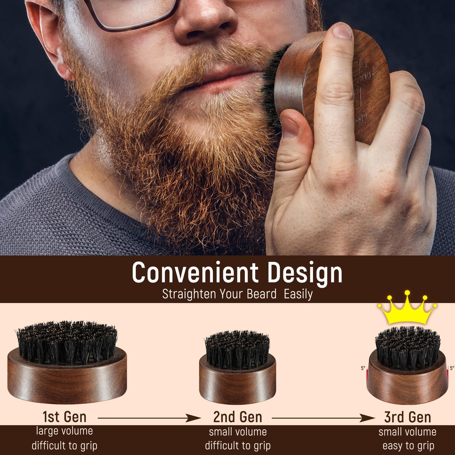 BFWood Beard Brush for Men - Boar Bristles Small and Round - Black Walnut Wood Beauty & Personal Care BFWood