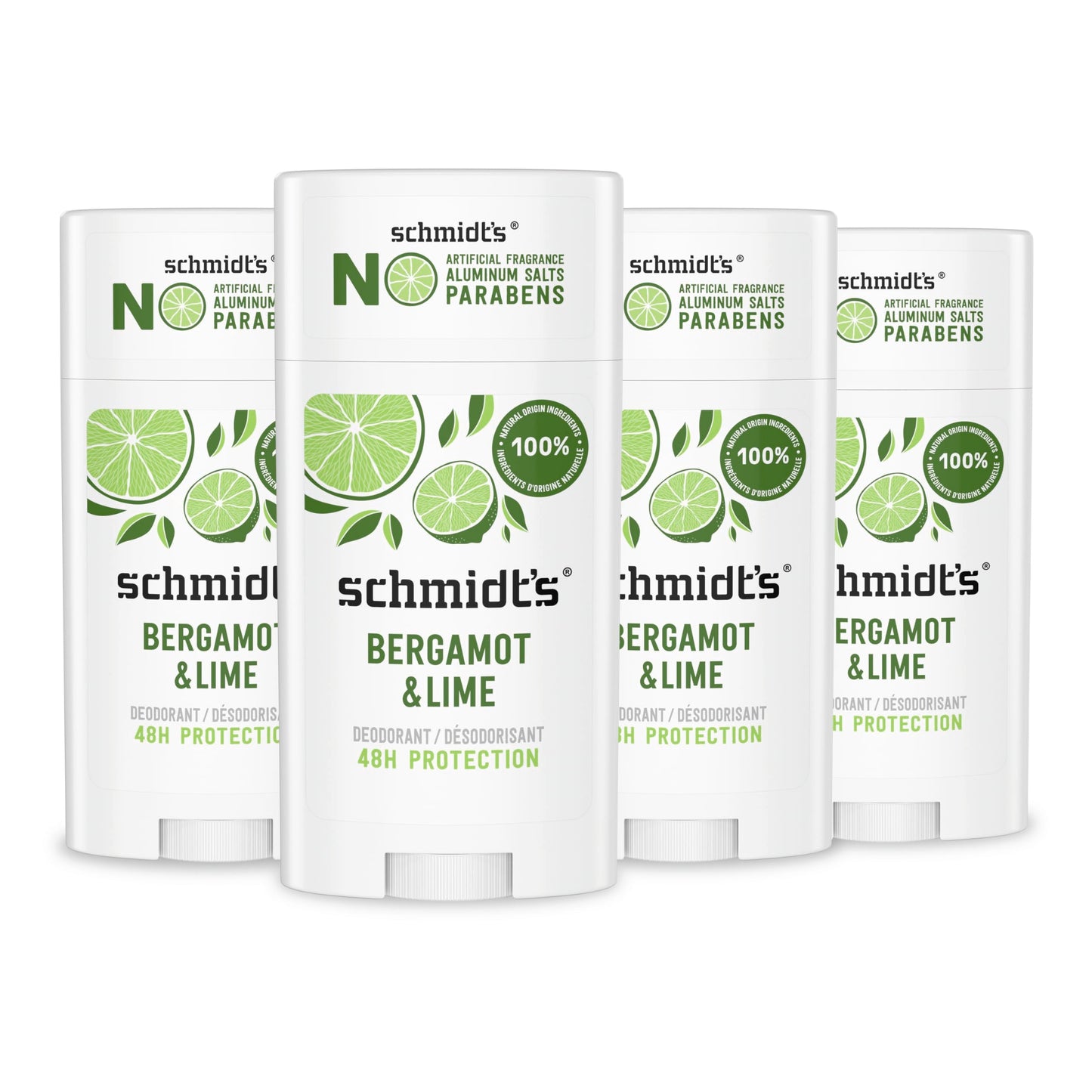 Schmidt's Aluminum-Free Vegan Deodorant Bergamot & Lime 4 Count for Women and Men, with 24 Hour Odor Protection, Natural Ingredients, Cruelty-Free Beauty & Personal Care Schmidt's