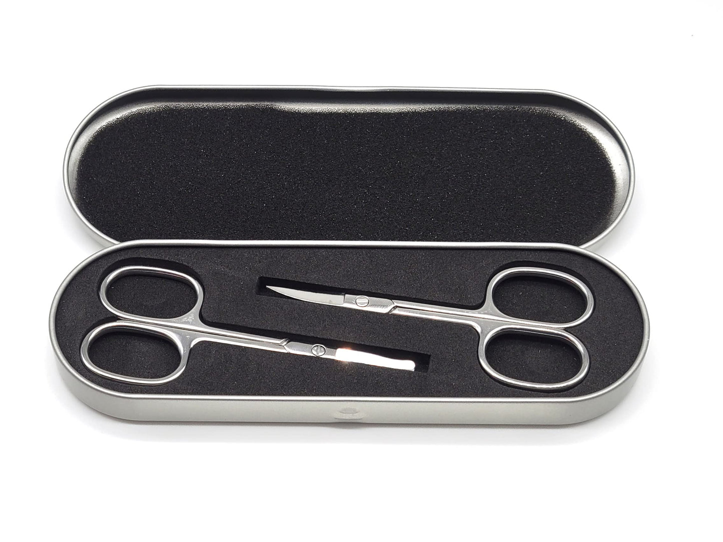 Stainless Steel Groming Scissors Pack of 2 with Travel Case - Eyebrow, Nose Hair, Mustache, Beard, Eyelashes, Ear Trimming Kit & Rounded Tip Facial Beauty and Personal Care GREIGHT BRAND PRODUCTS