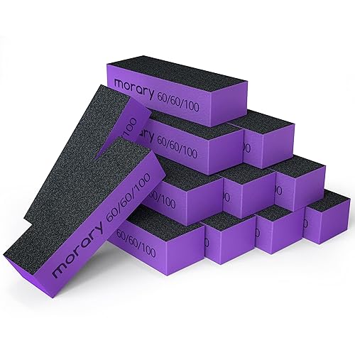Morary 12-Pack Nail Buffers for Acrylic Nails, 60/60/100 Grit, 3 Sided (Purple Black) Beauty & Personal Care Morary