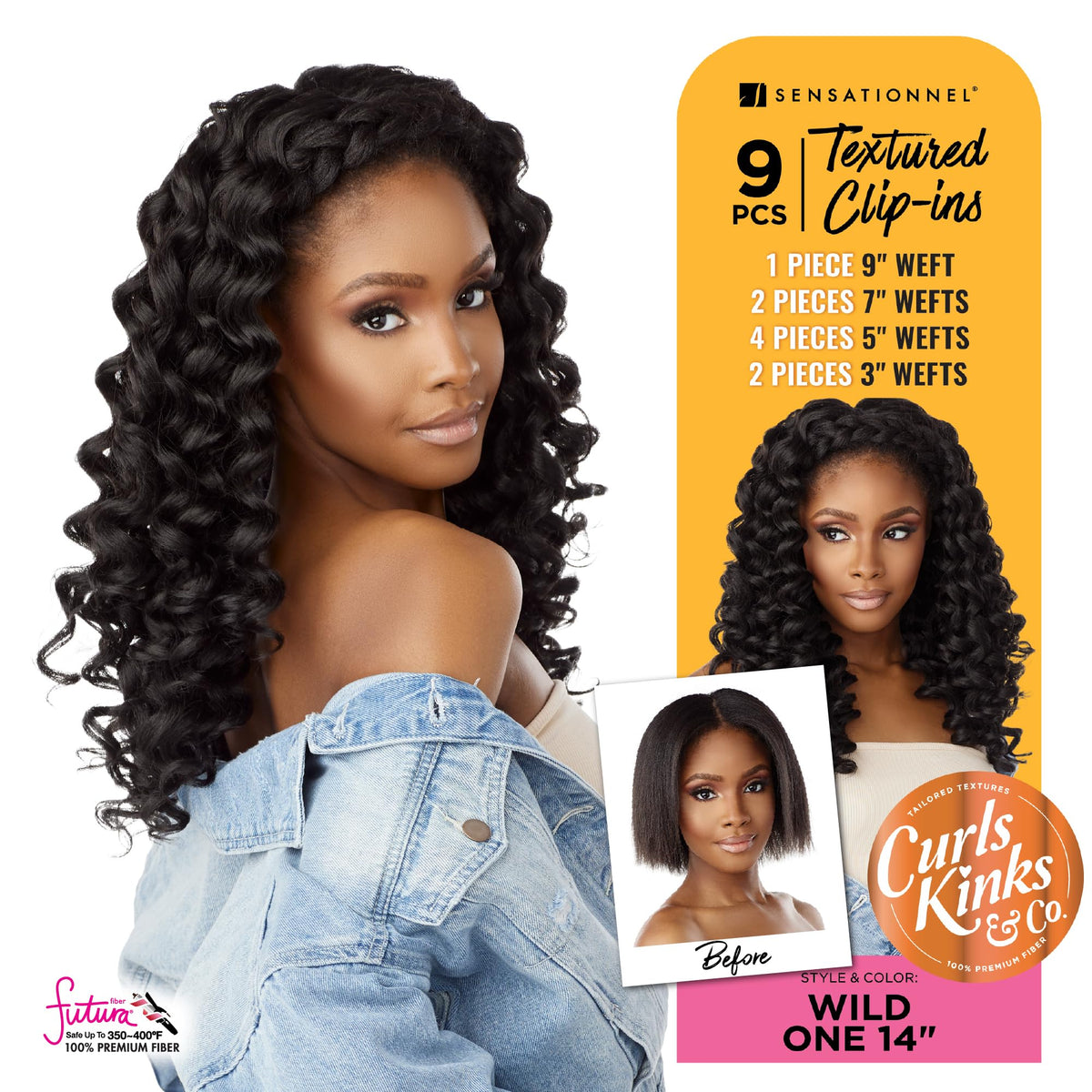 Sensationnel Curls Kinksandco Clip in-Wide One 14 Inch,1 JETBLACK