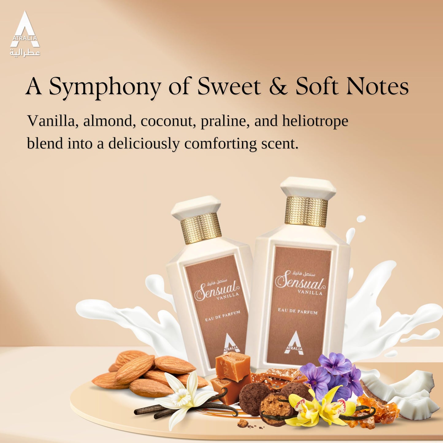 Atralia Sensual Vanilla Eau De Parfum 100Ml 3.40z - Original Fragrance Made in France - With Notes of Almond, Coconut adn Vanilla - Twist of Vanilla Beauty & Personal Care Atralia